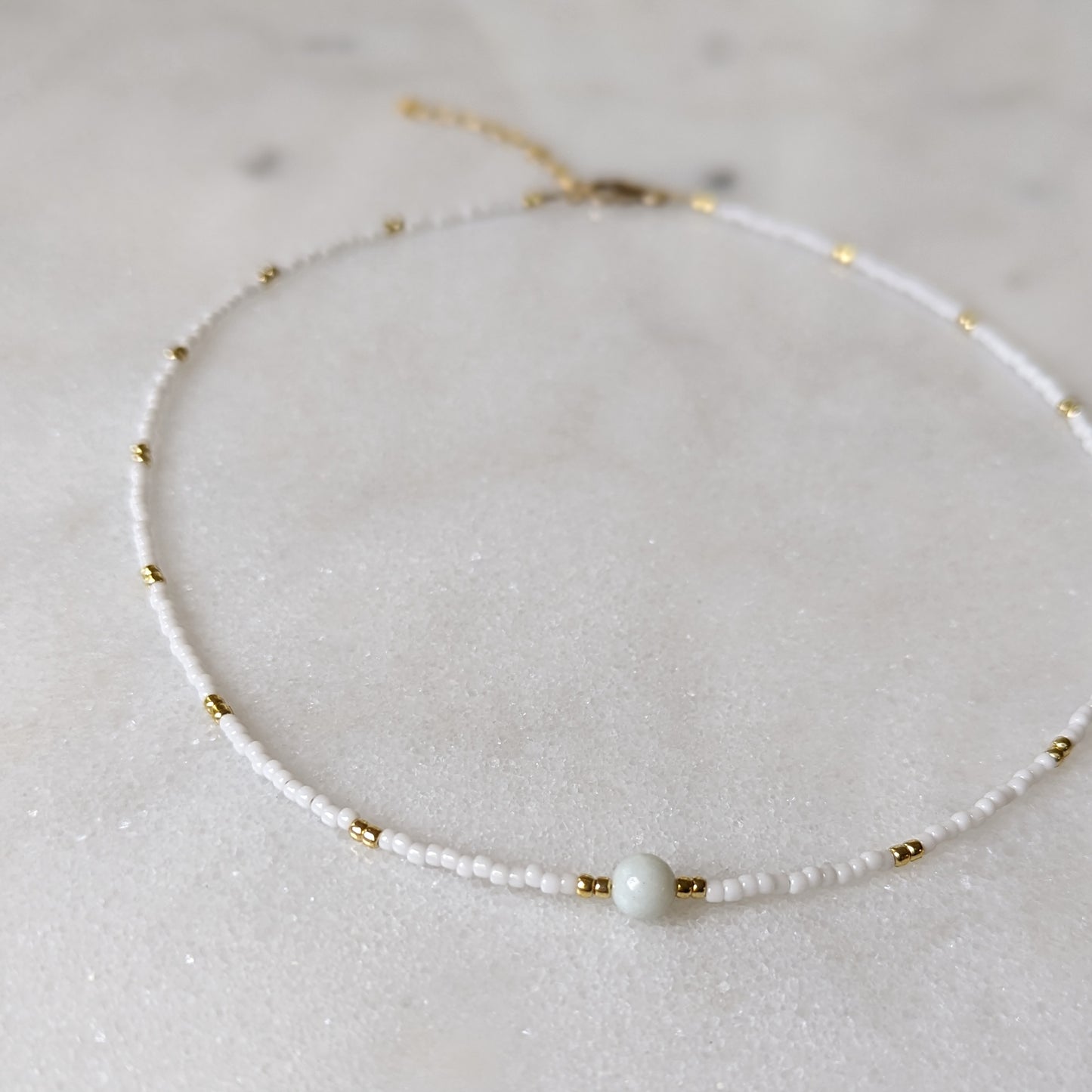 Amazonite White & Gold Beaded Accent Choker Necklace