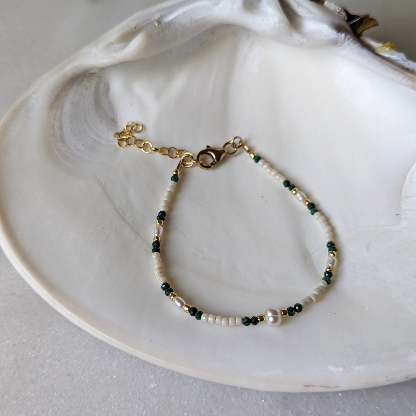 Freshwater Pearl and Malachite Accented Ivory and Gold Bracelet