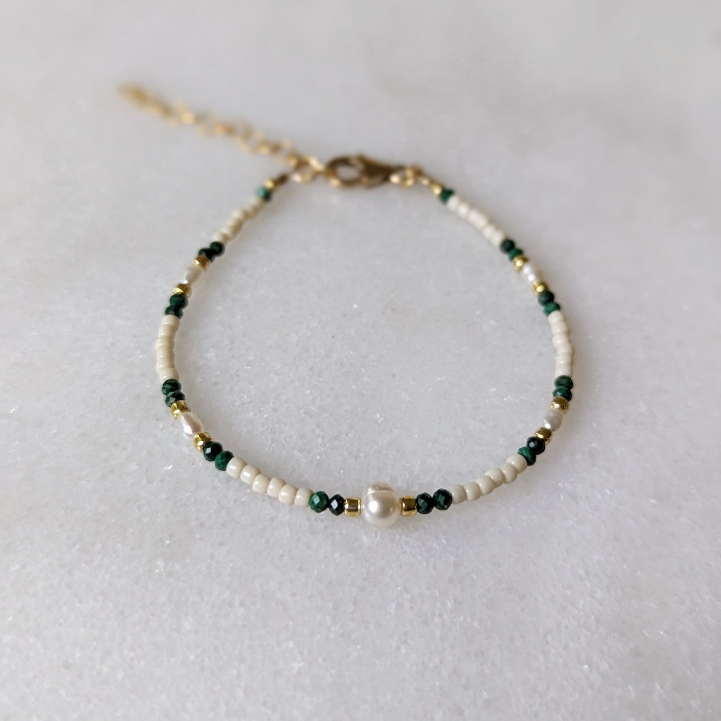 Freshwater Pearl and Malachite Accented Ivory and Gold Bracelet