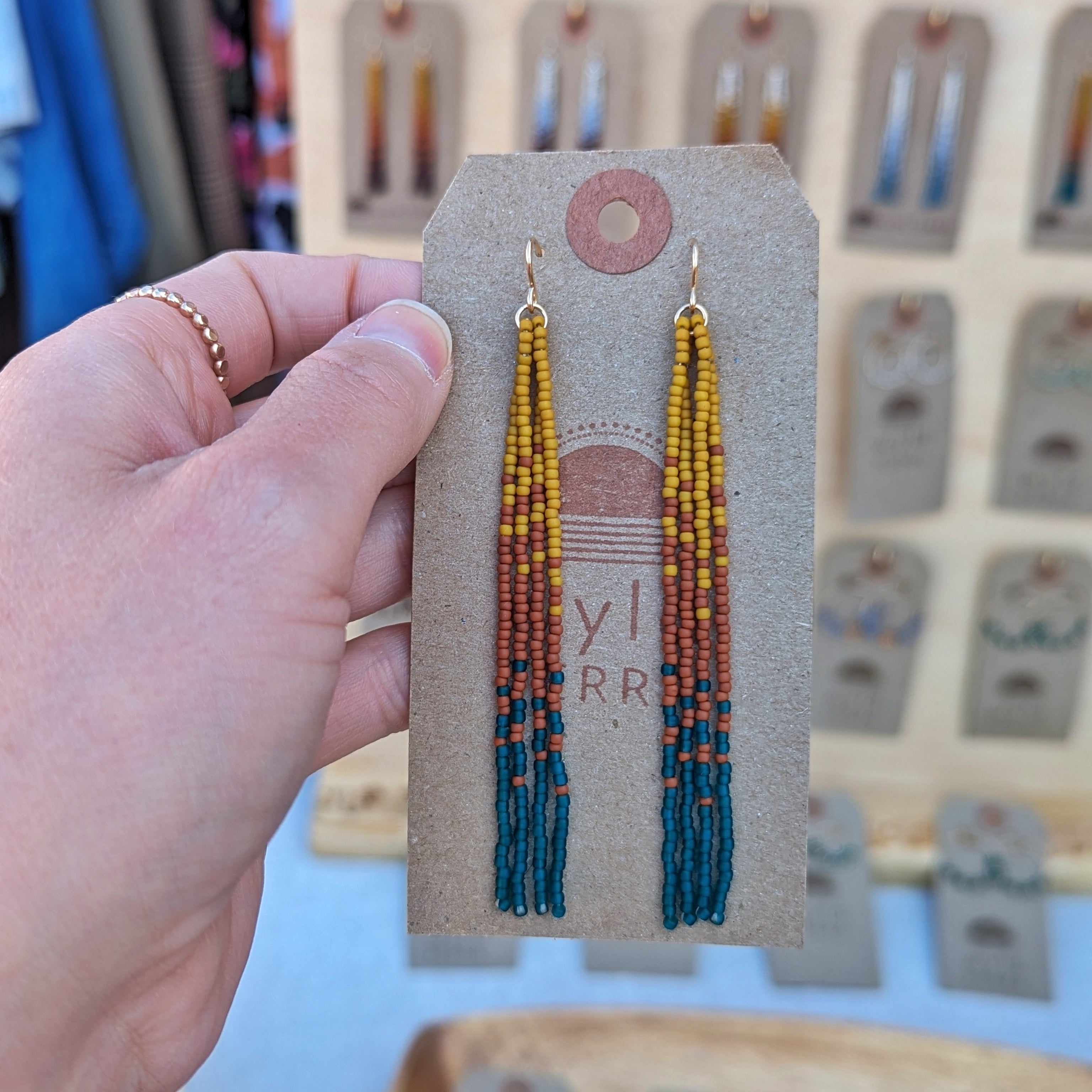 Fall Turquoise Long Beaded Fringe Earrings
