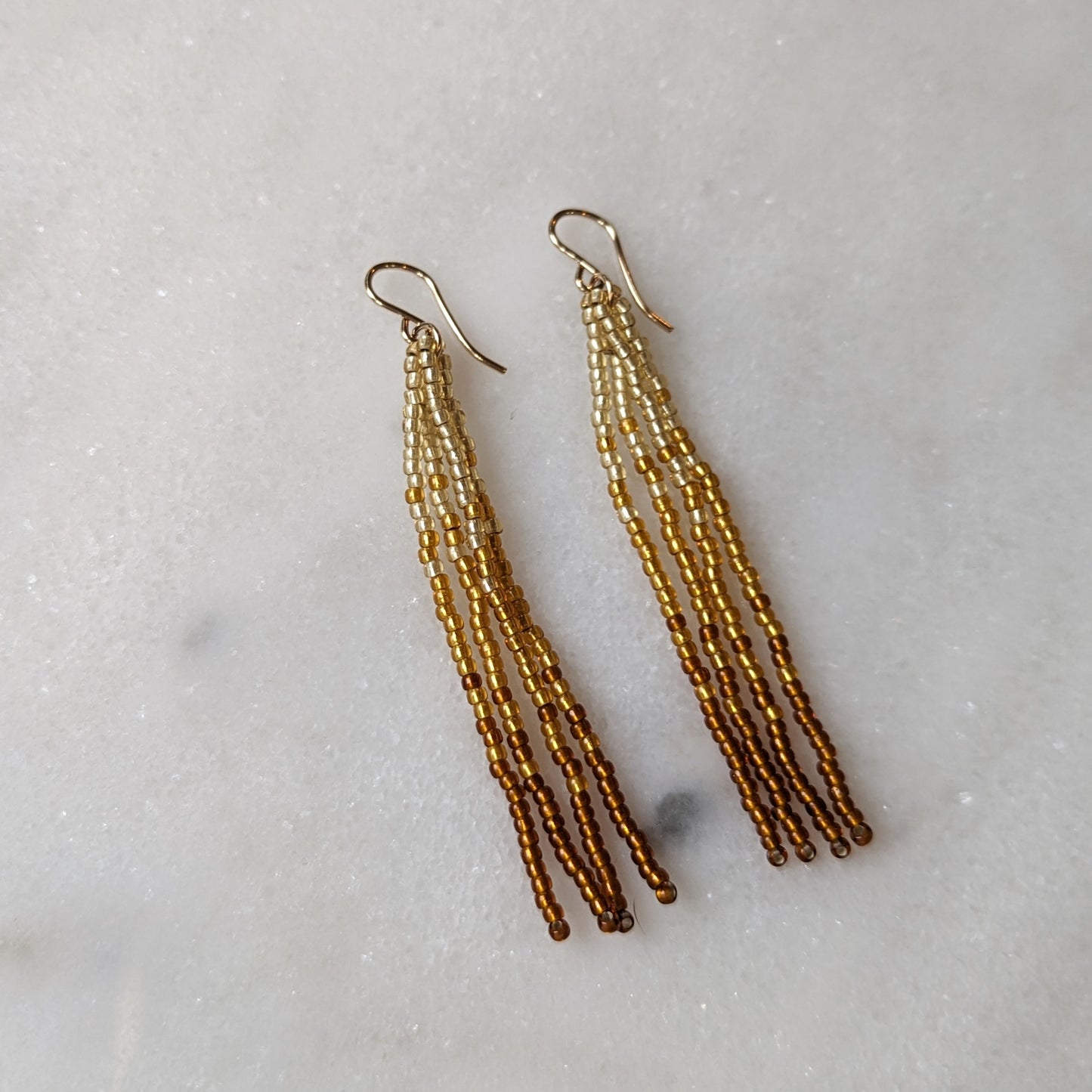 Metallic Amber Short Beaded Fringe Earrings