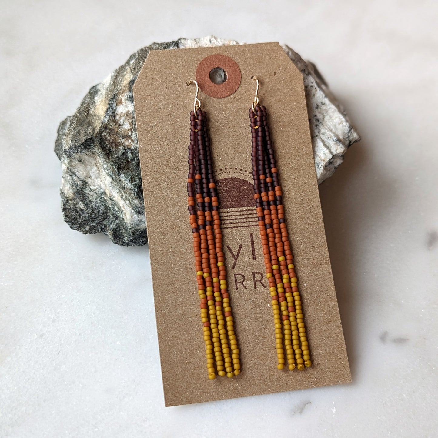 Autumn Pumpkin Spice Long Beaded Fringe Earrings