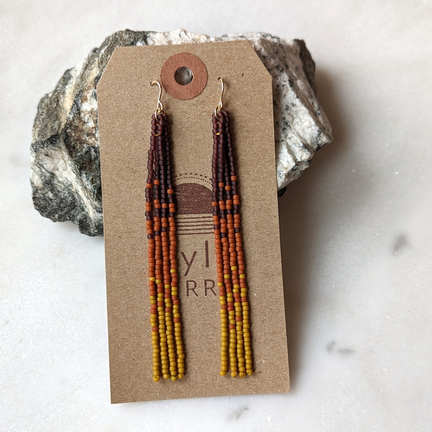 Autumn Pumpkin Spice Long Beaded Fringe Earrings