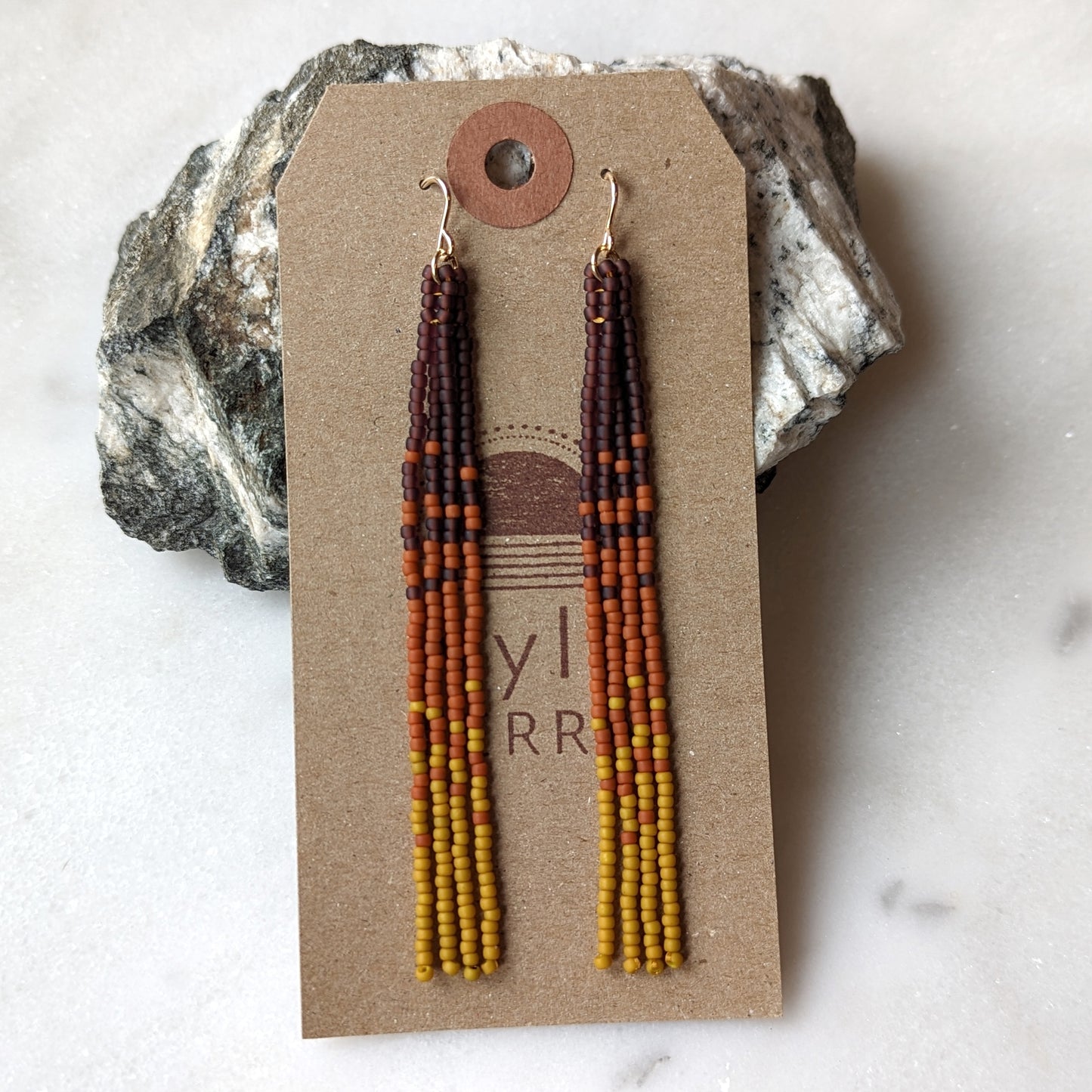 Autumn Pumpkin Spice Long Beaded Fringe Earrings