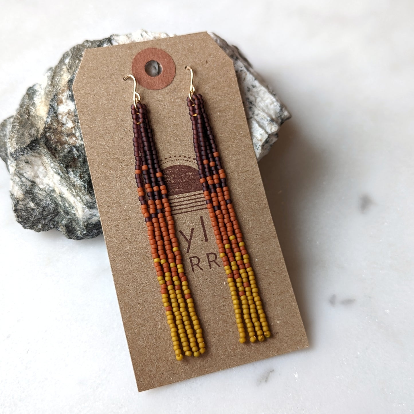 Autumn Pumpkin Spice Long Beaded Fringe Earrings