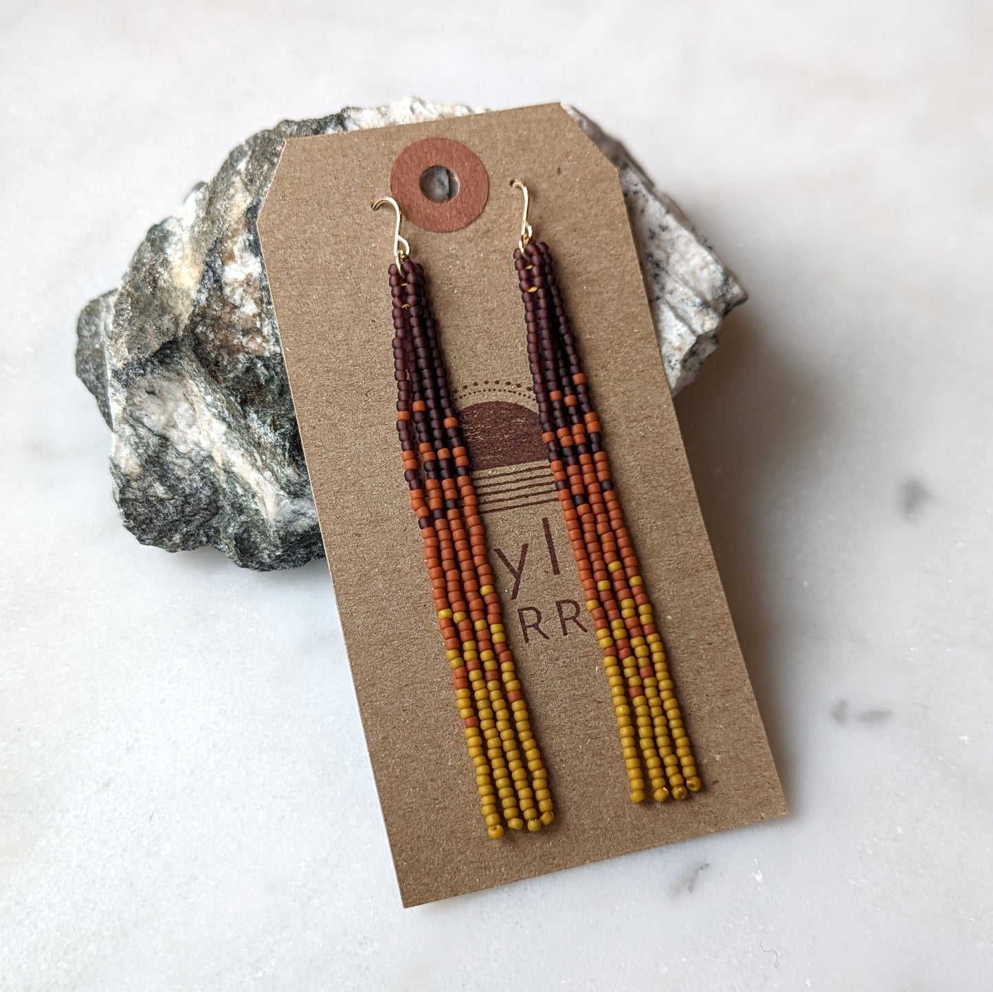 Autumn Pumpkin Spice Long Beaded Fringe Earrings