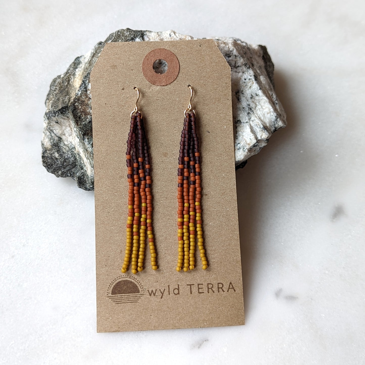 Autumn Pumpkin Spice Short Beaded Fringe Earrings
