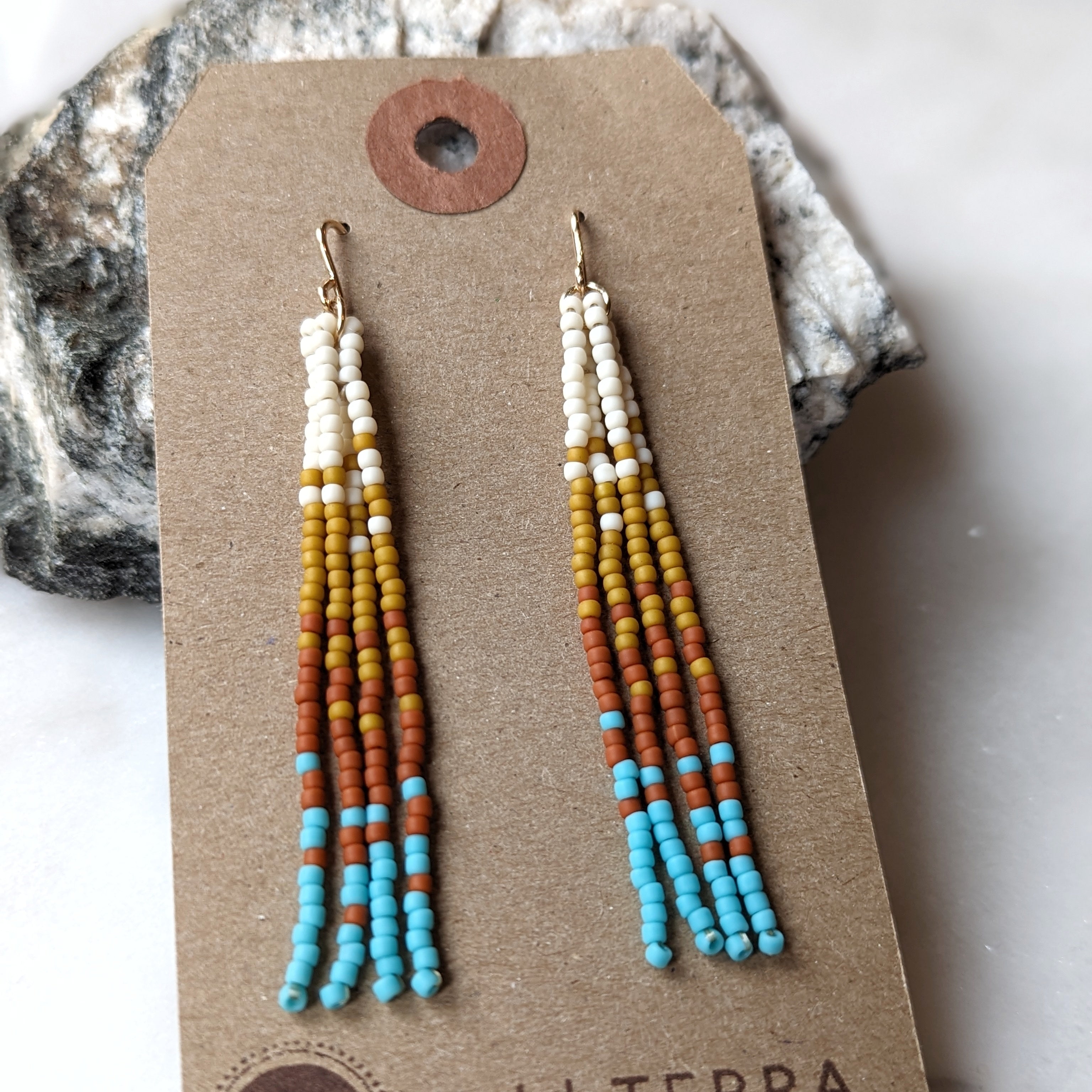 Seaside Sunset Short Beaded Fringe Earrings
