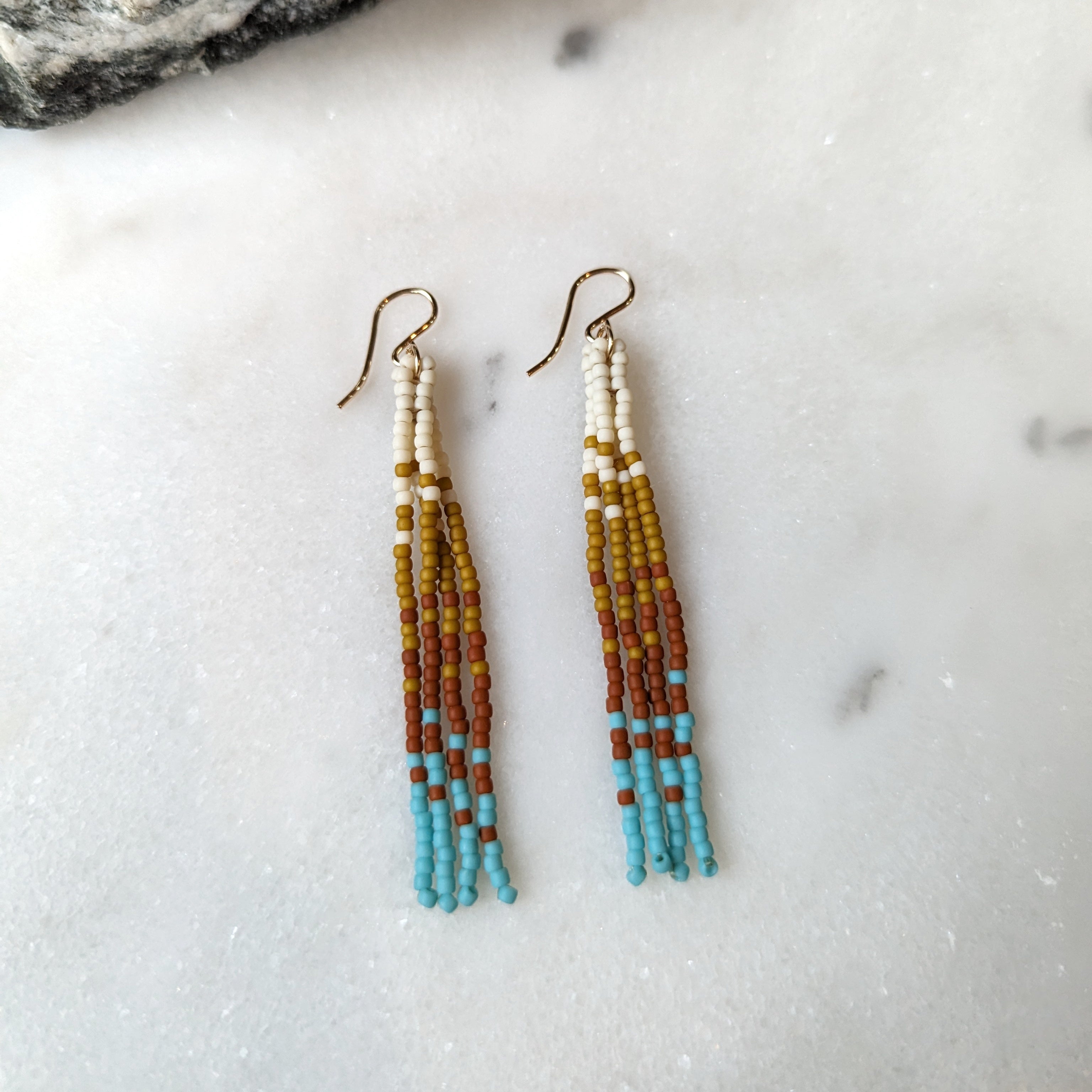 Seaside Sunset Short Beaded Fringe Earrings