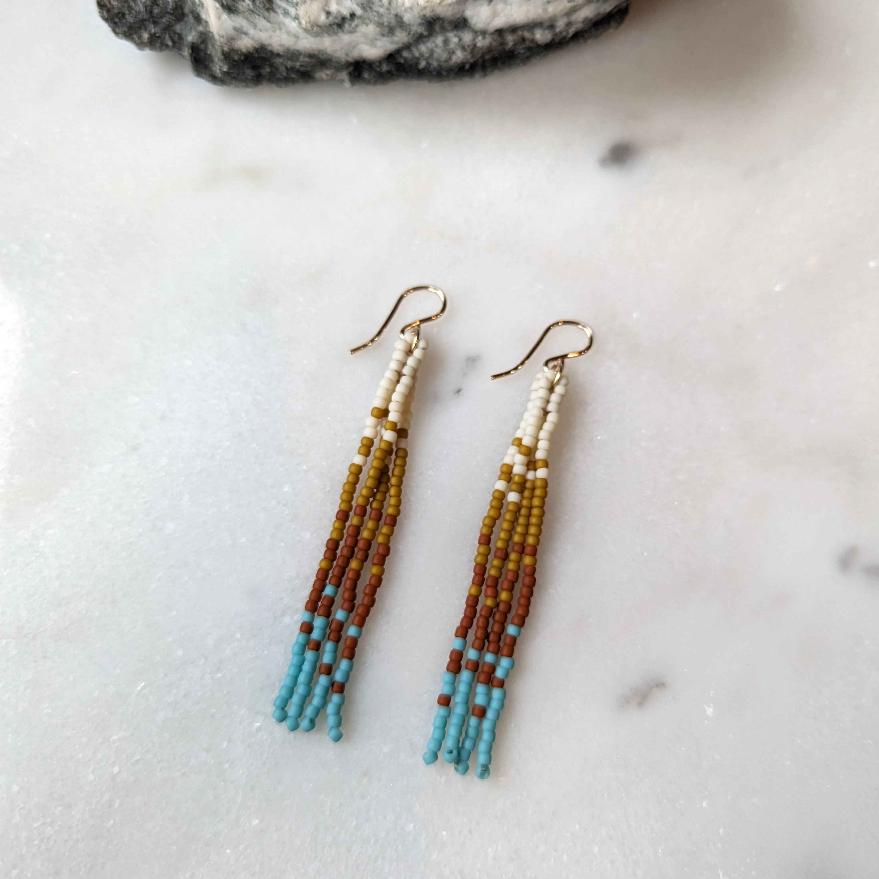 Seaside Sunset Short Beaded Fringe Earrings
