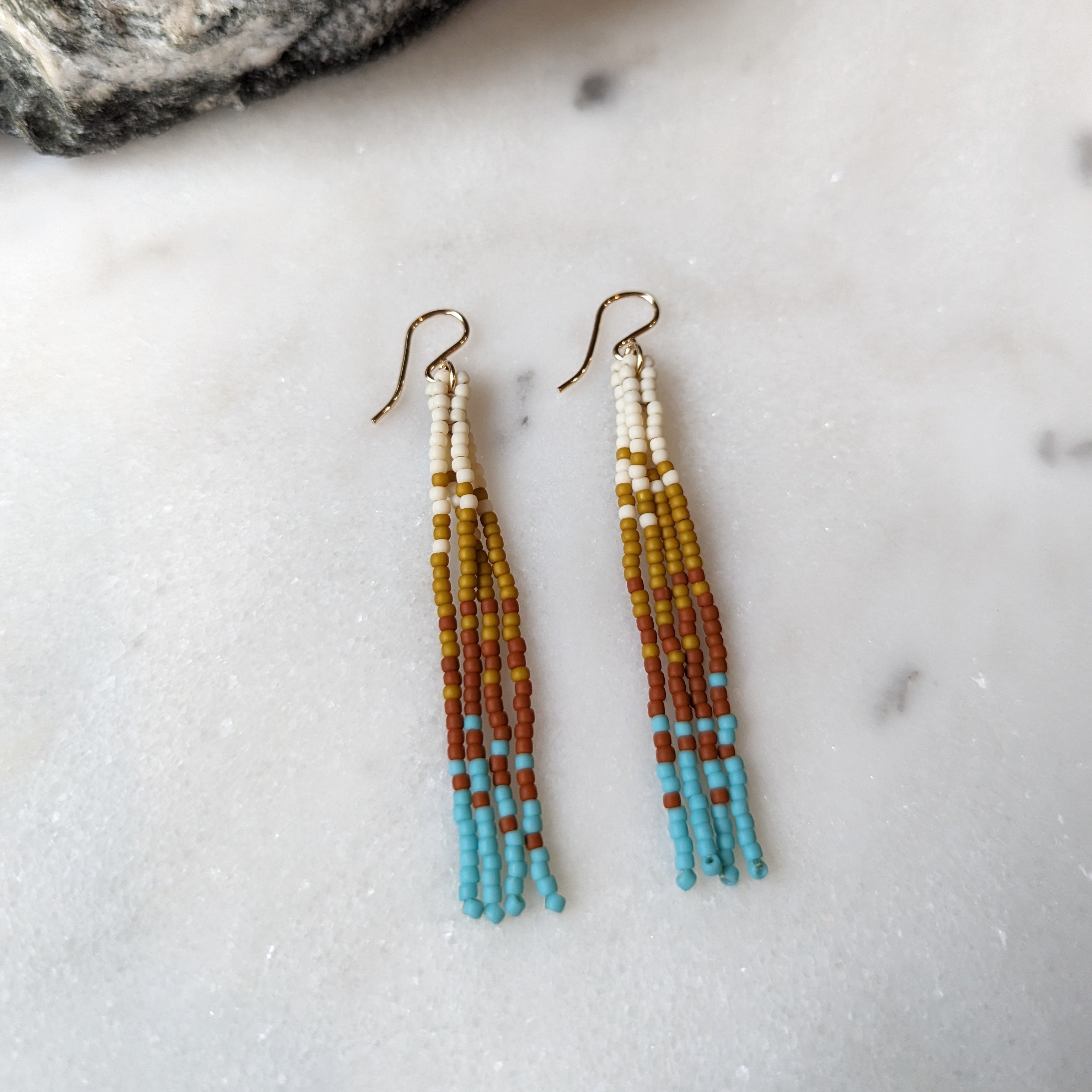 Seaside Sunset Short Beaded Fringe Earrings