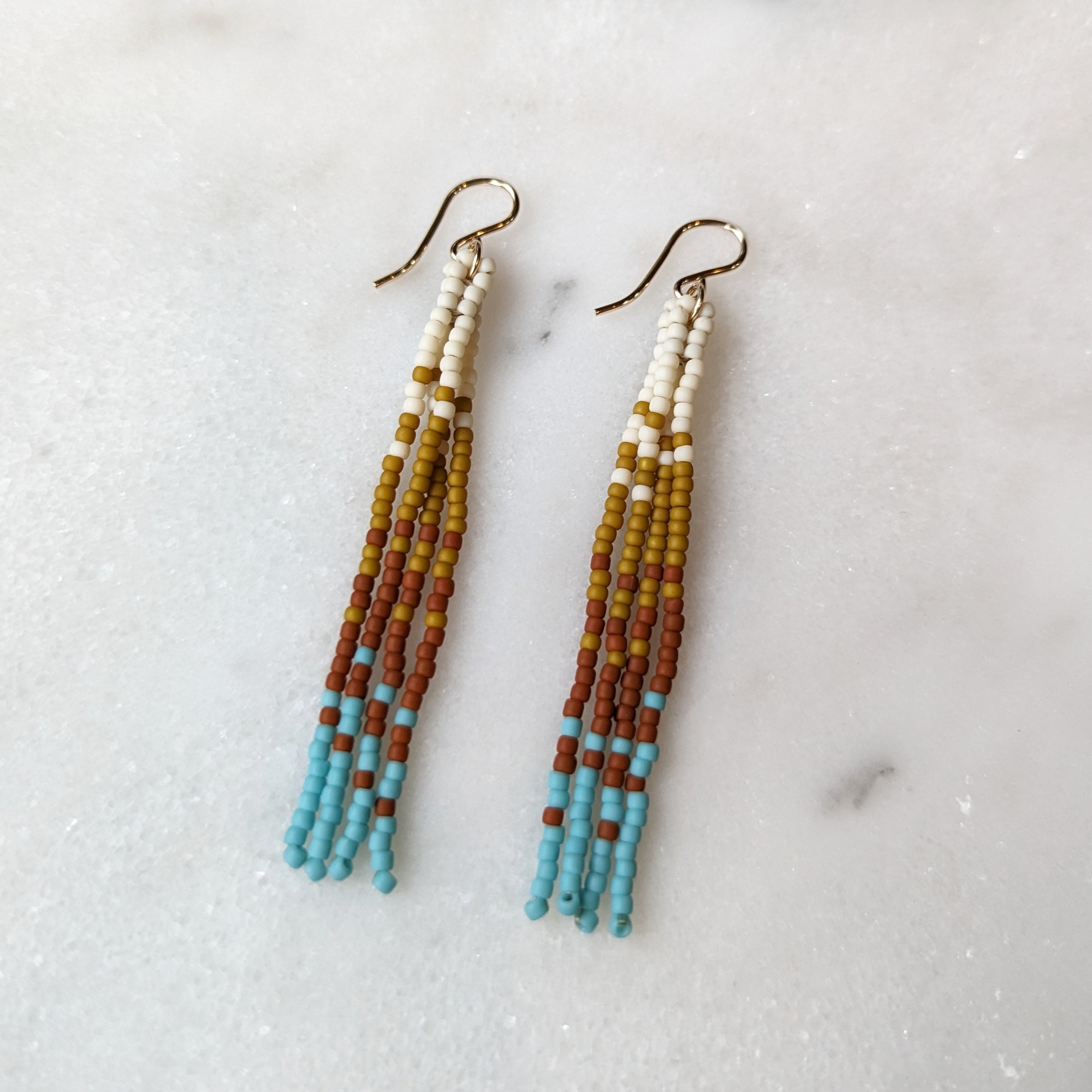 Seaside Sunset Short Beaded Fringe Earrings