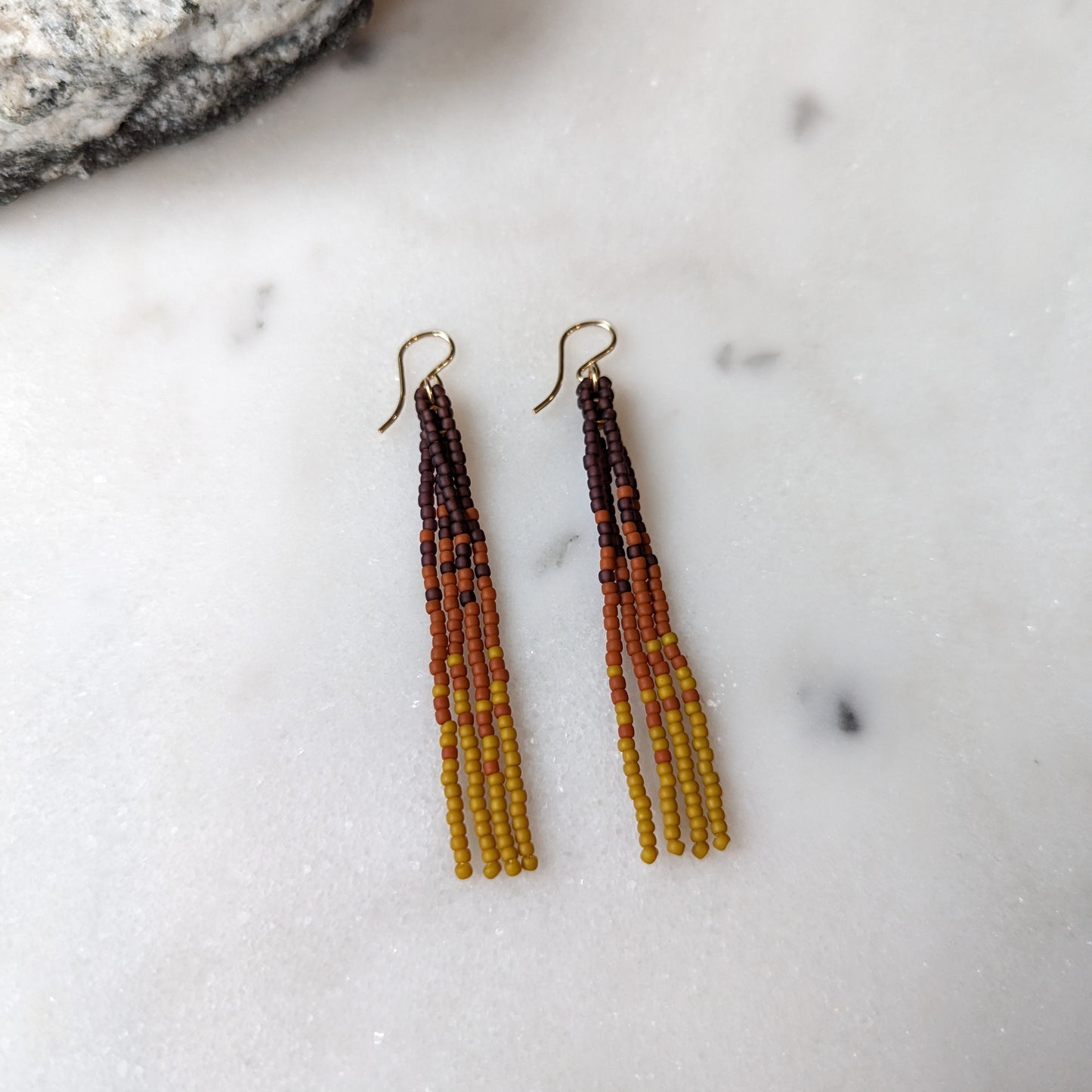 Autumn Pumpkin Spice Short Beaded Fringe Earrings