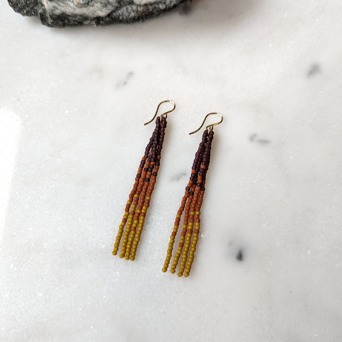 Autumn Pumpkin Spice Short Beaded Fringe Earrings