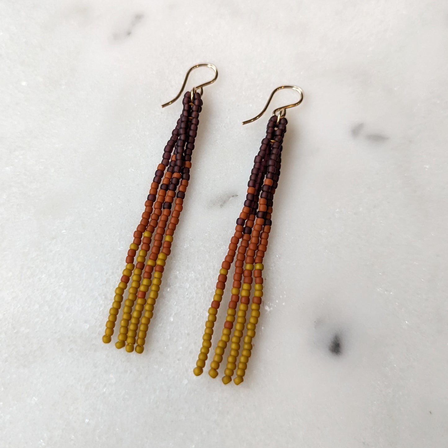 Autumn Pumpkin Spice Short Beaded Fringe Earrings