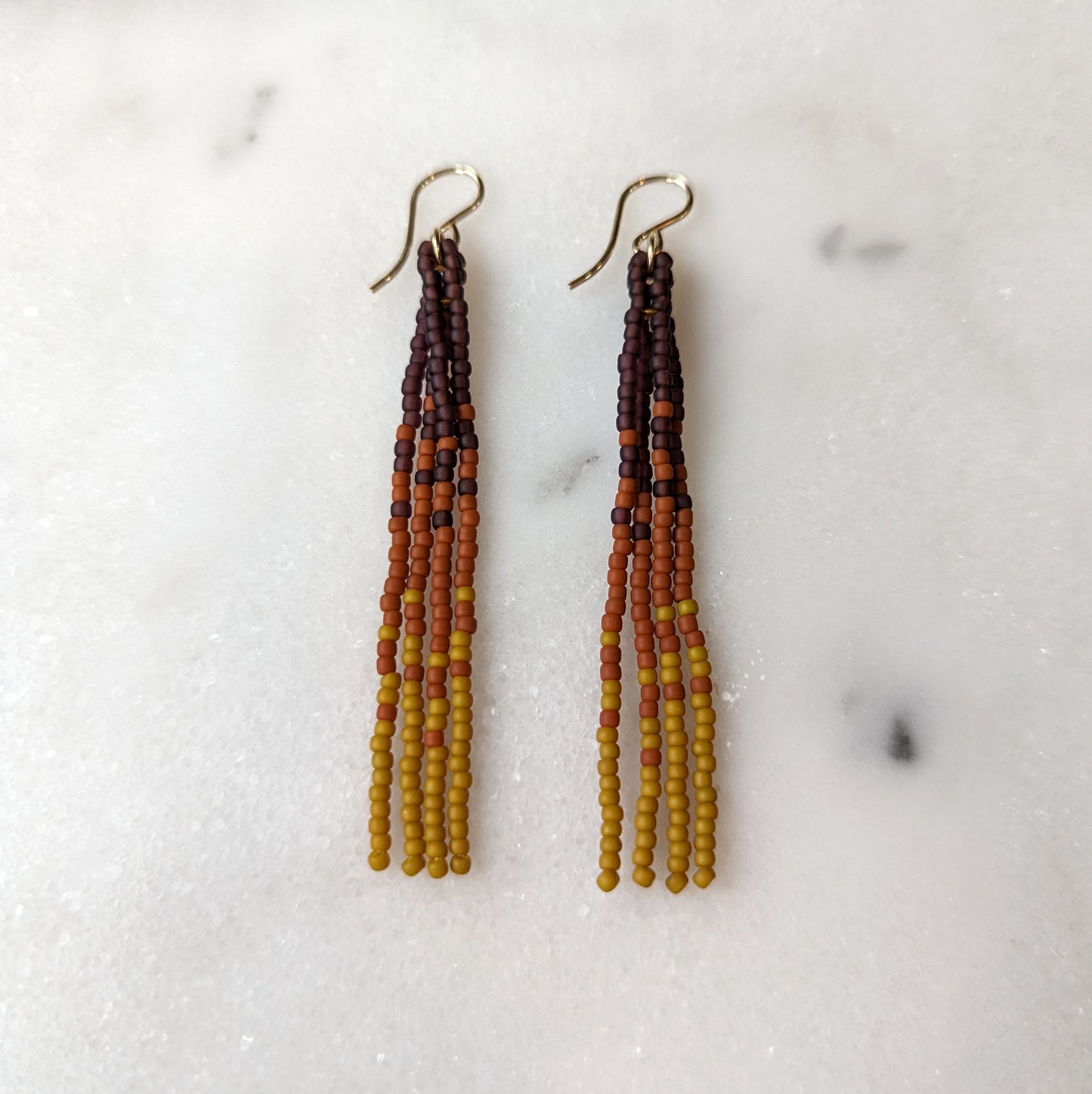 Autumn Pumpkin Spice Short Beaded Fringe Earrings