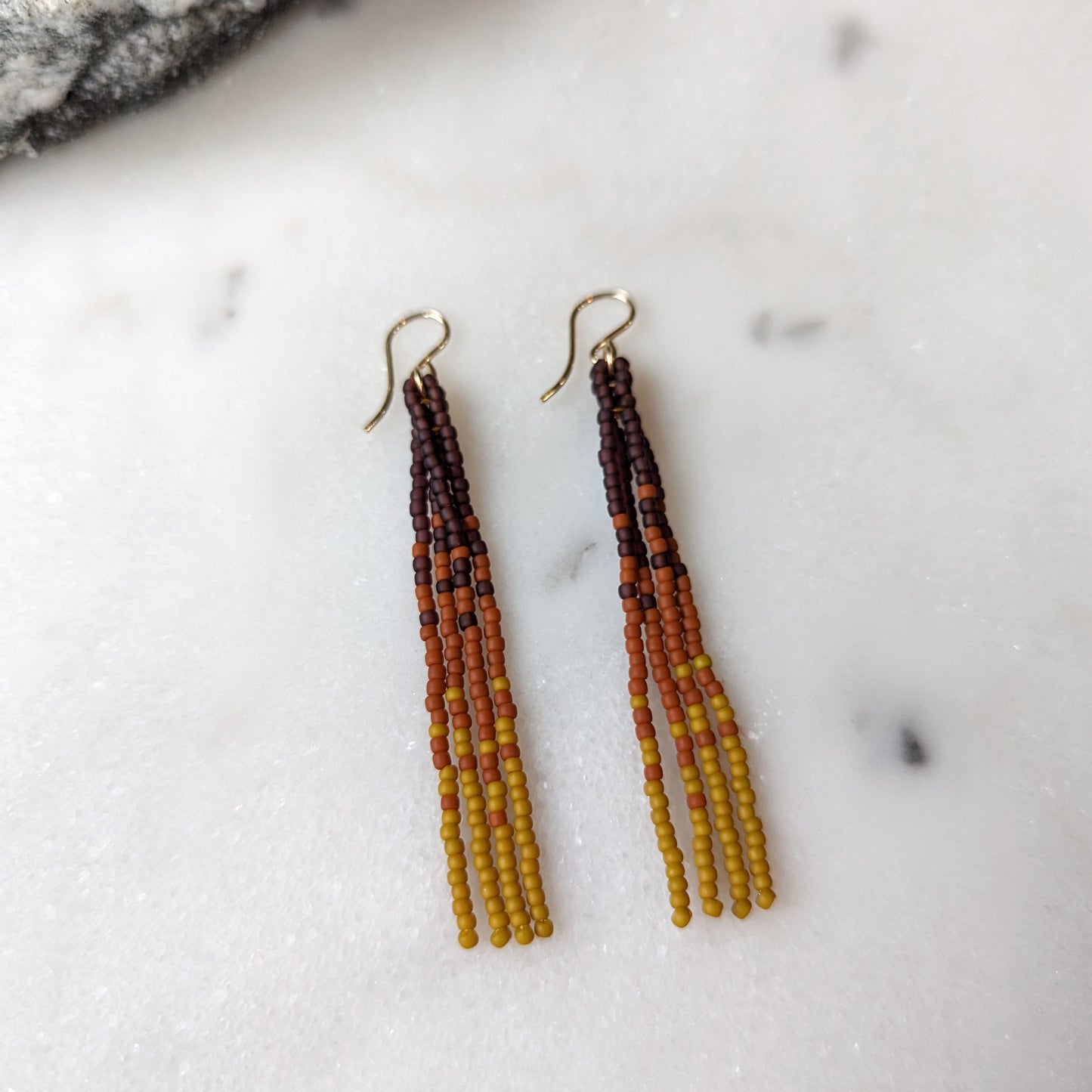 Autumn Pumpkin Spice Short Beaded Fringe Earrings