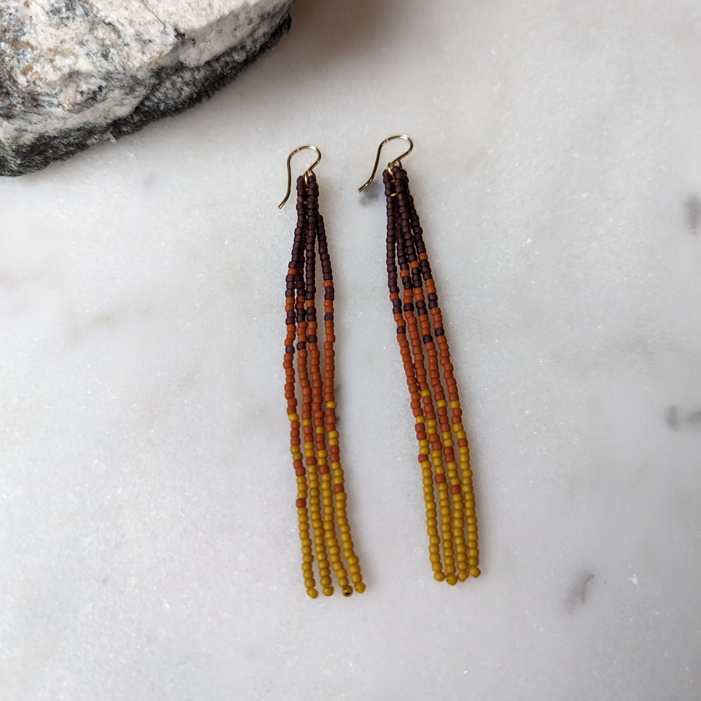 Autumn Pumpkin Spice Long Beaded Fringe Earrings