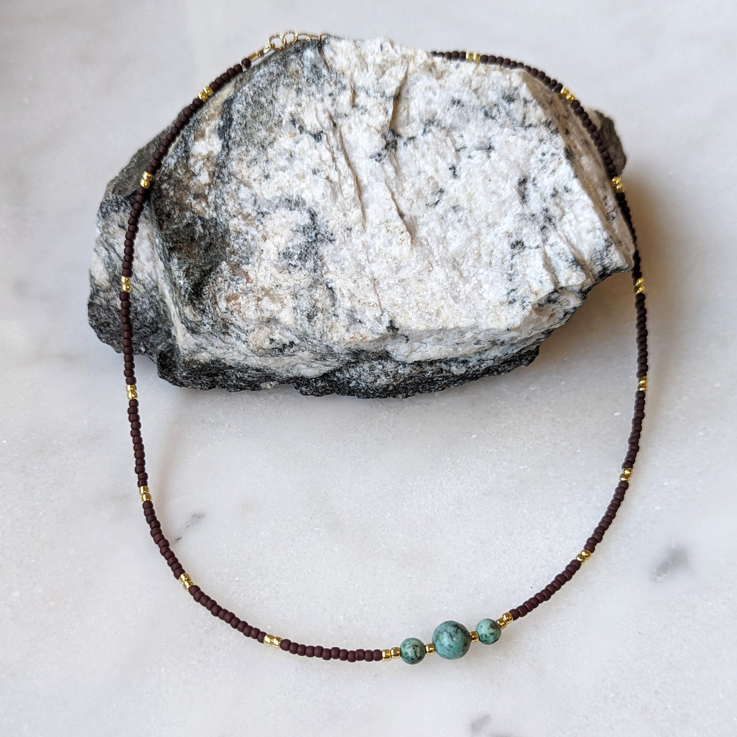 African Turquoise & Oxblood Triple Stone Necklace