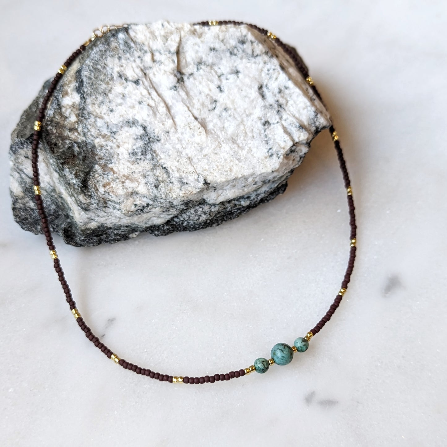 African Turquoise & Oxblood Triple Stone Necklace