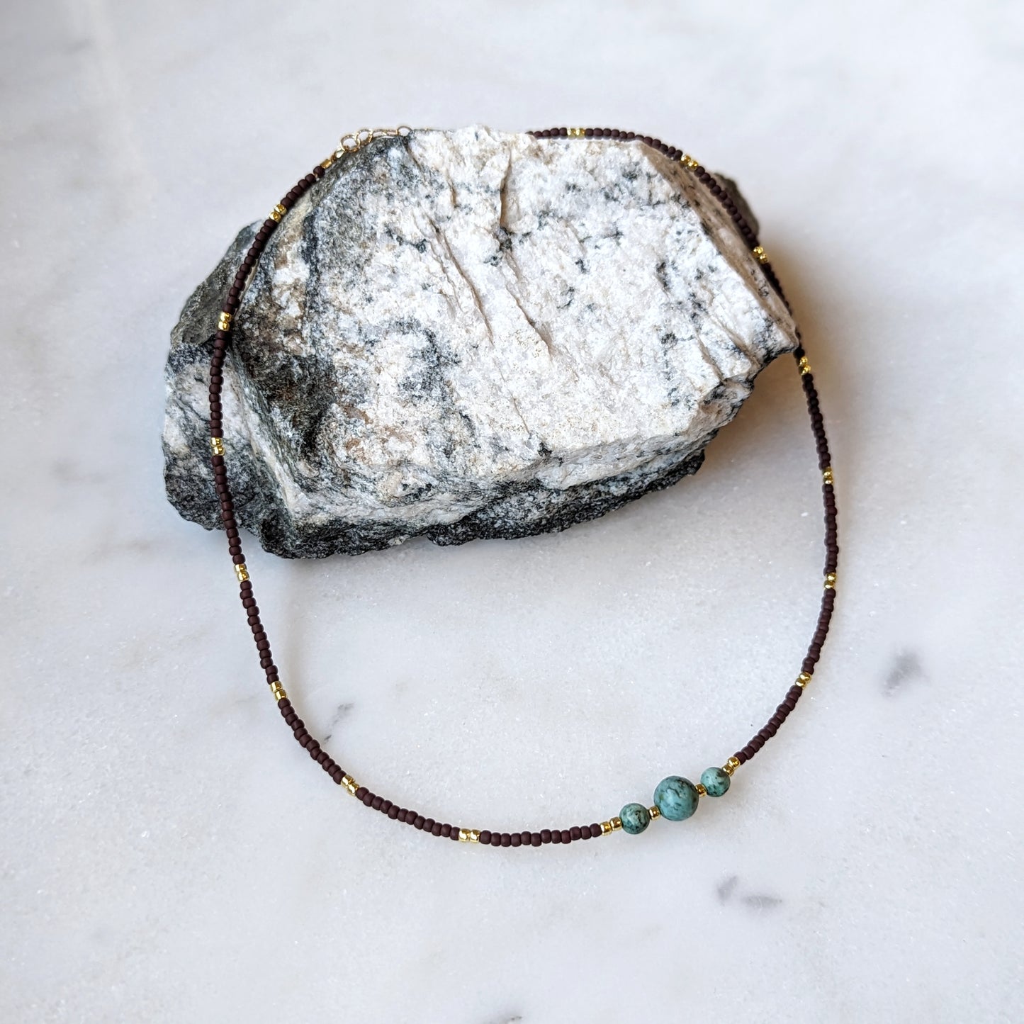 African Turquoise & Oxblood Triple Stone Necklace