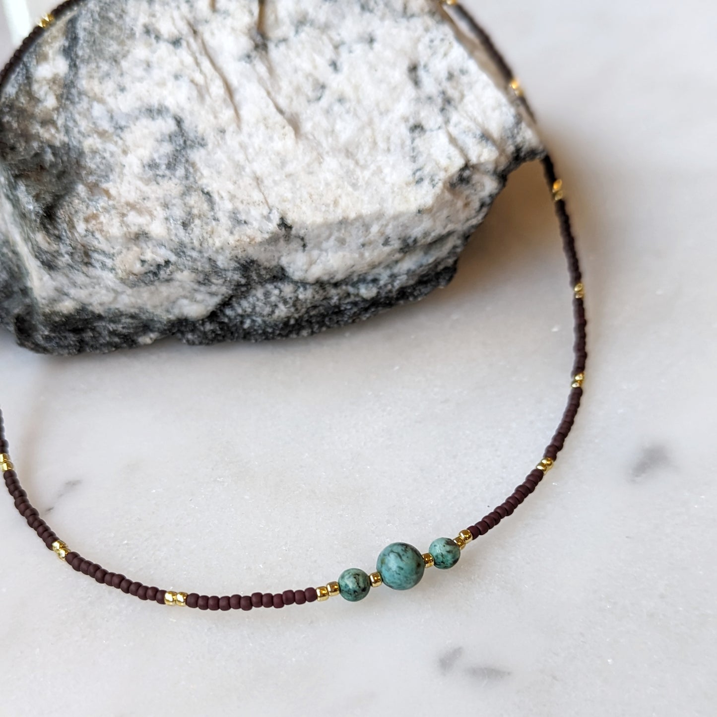 African Turquoise & Oxblood Triple Stone Necklace