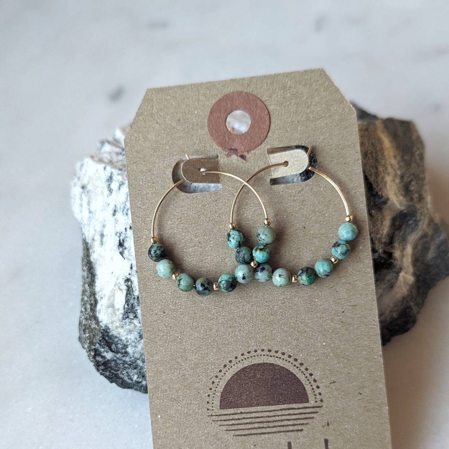 Gold Filled African Turquoise Hoop Earrings