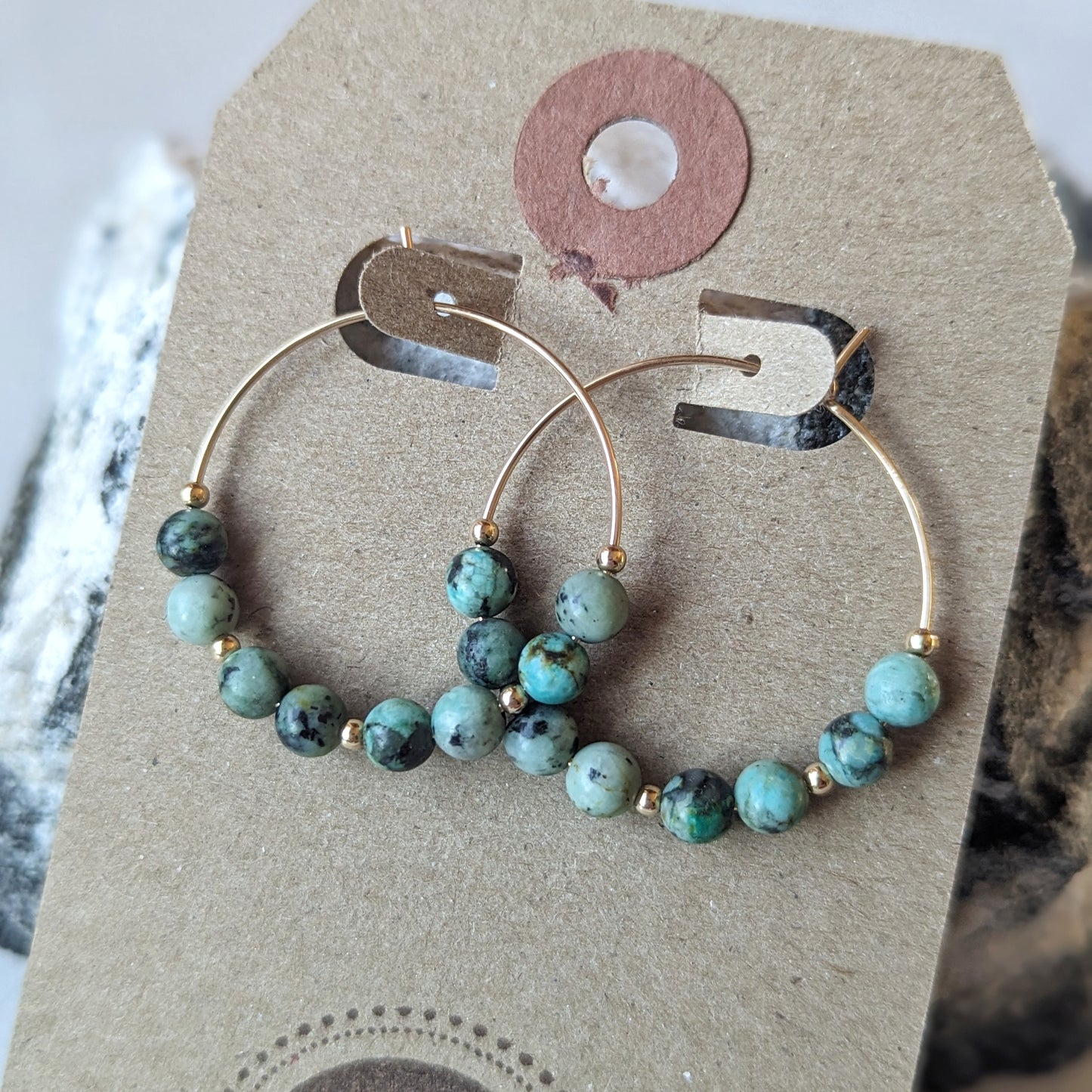 Gold Filled African Turquoise Hoop Earrings