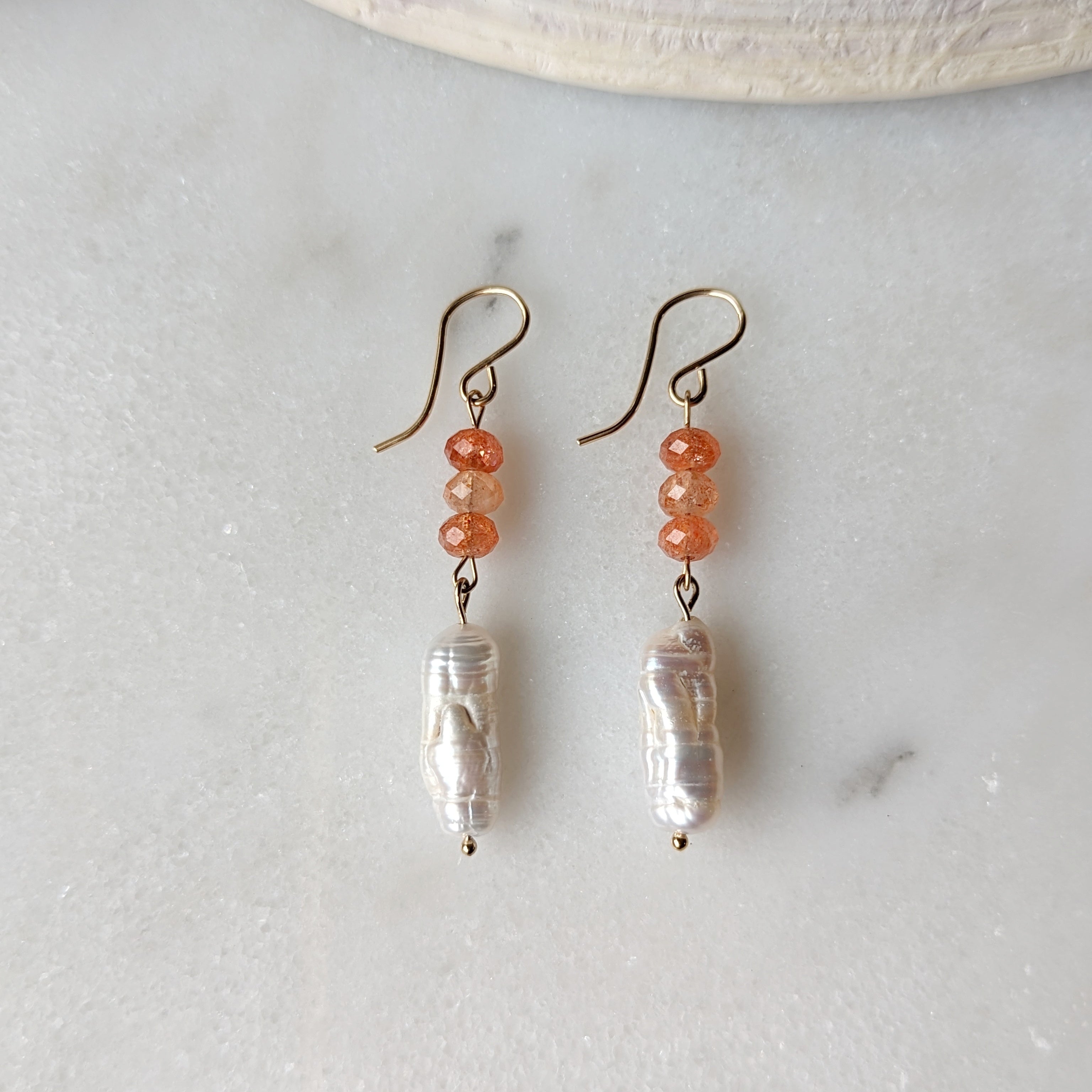 Sunstone & Baroque Freshwater Pearl Dangles