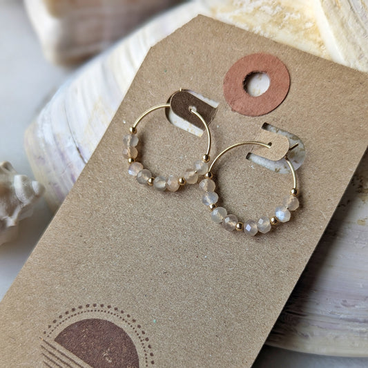 Silvery Peach Moonstone Mini Hoops