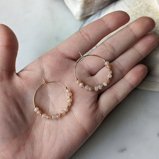 Peach Moonstone Hoops