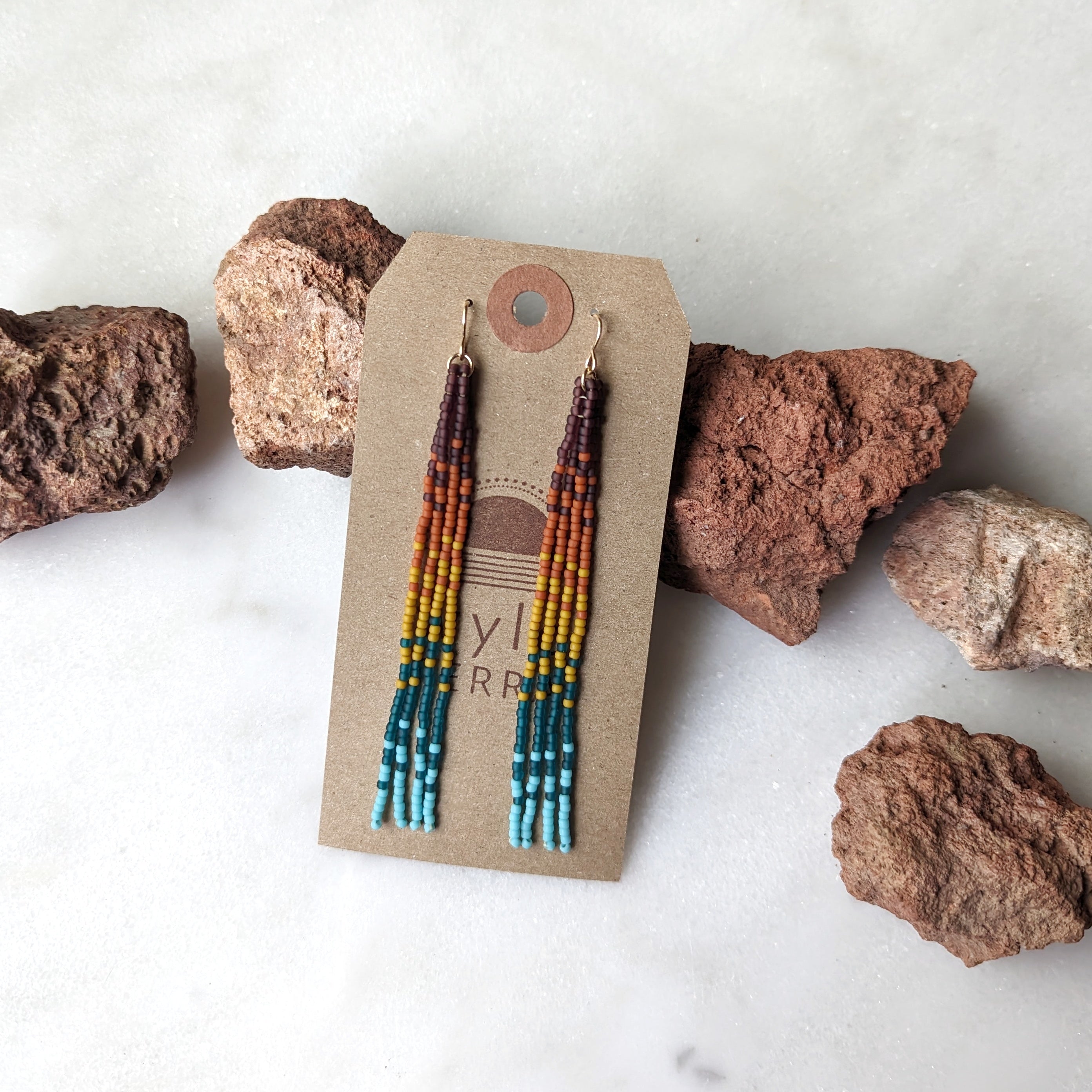 Sunset Rainbow Beaded Fringe Earrings