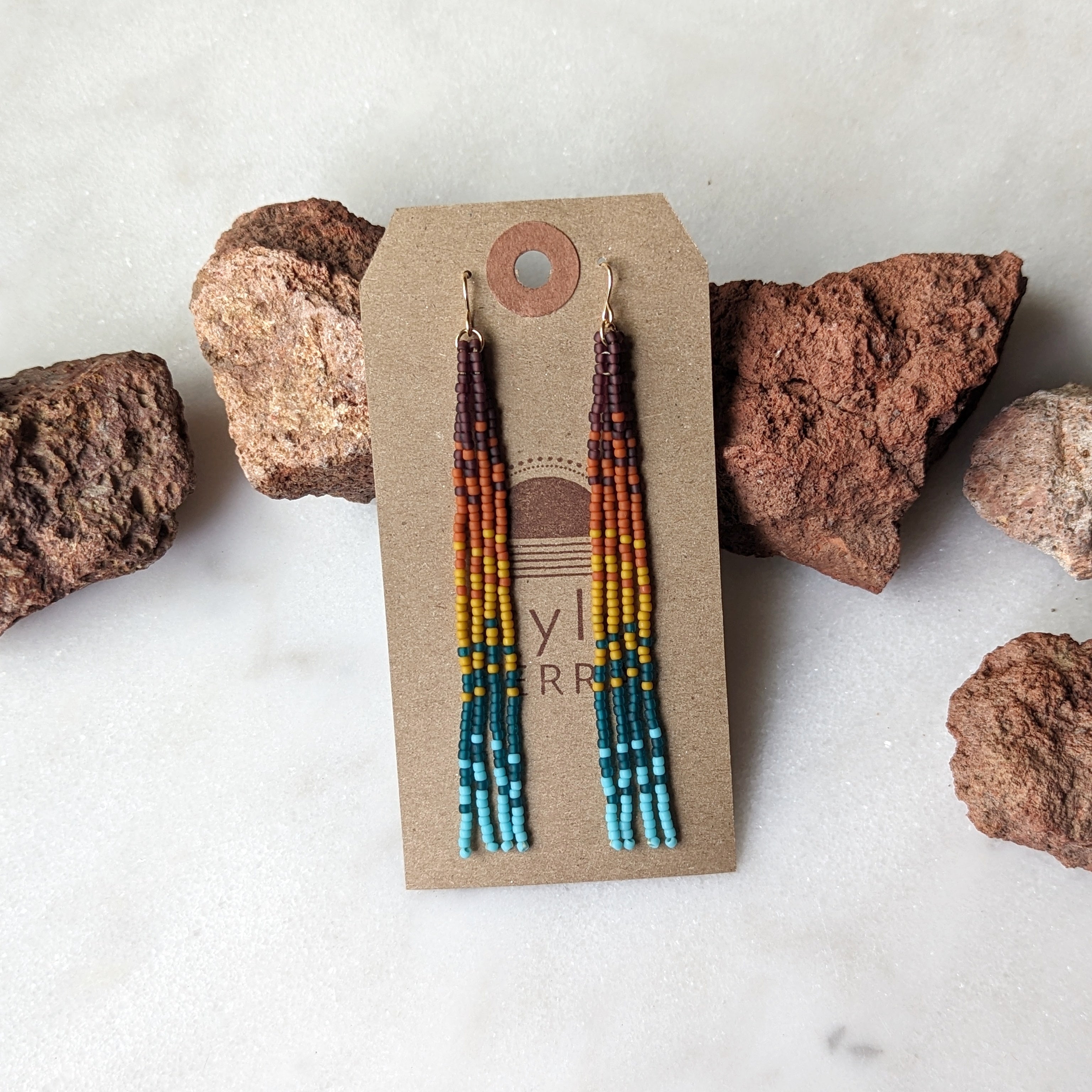 Sunset Rainbow Beaded Fringe Earrings