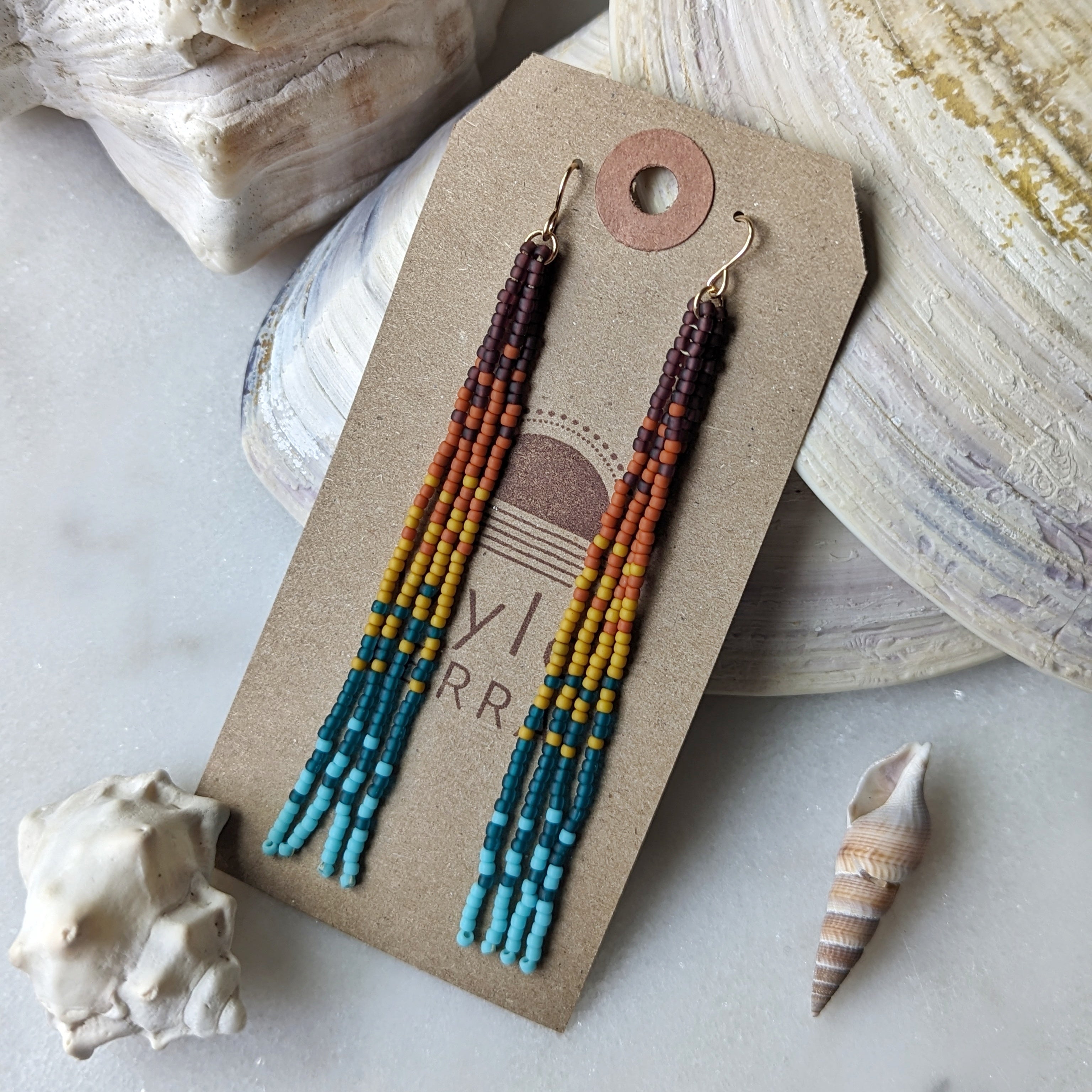 Sunset Rainbow Beaded Fringe Earrings