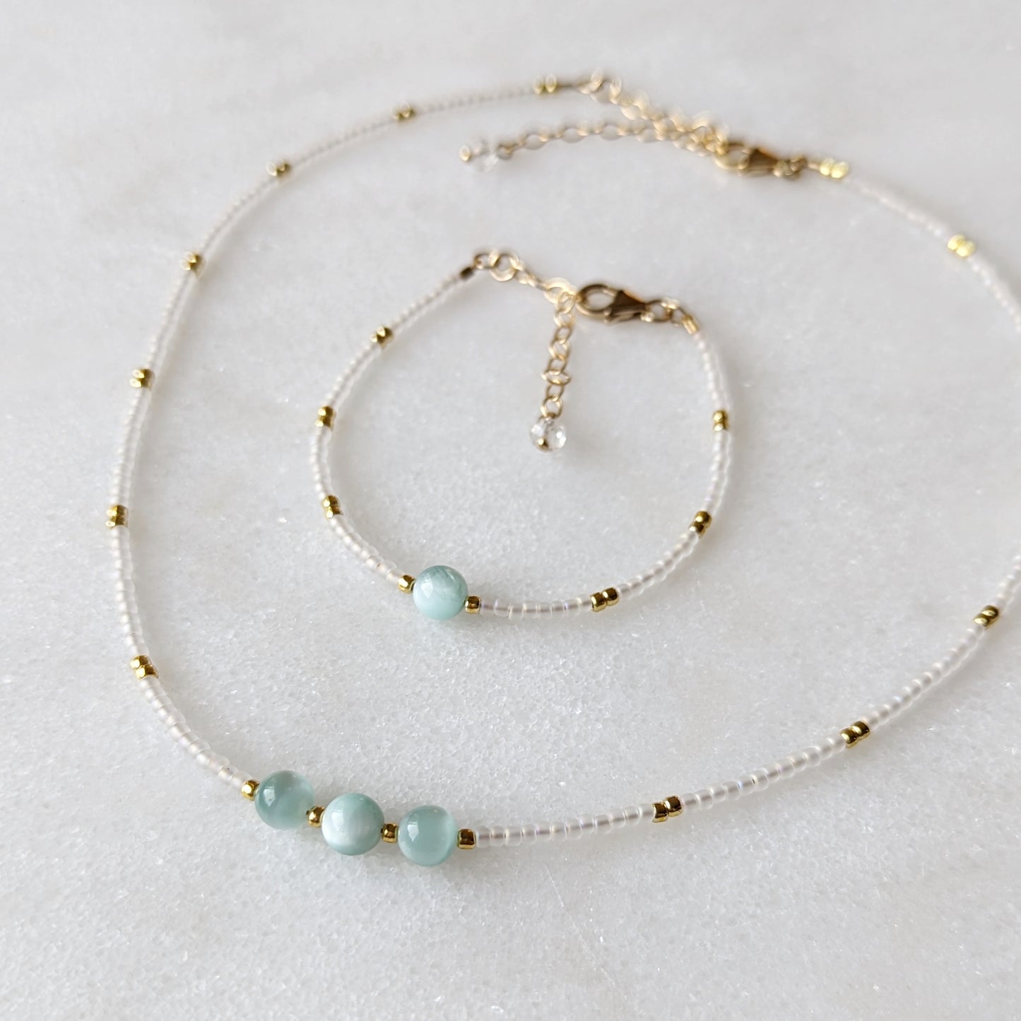Green Moonstone Island Waterfall Necklace