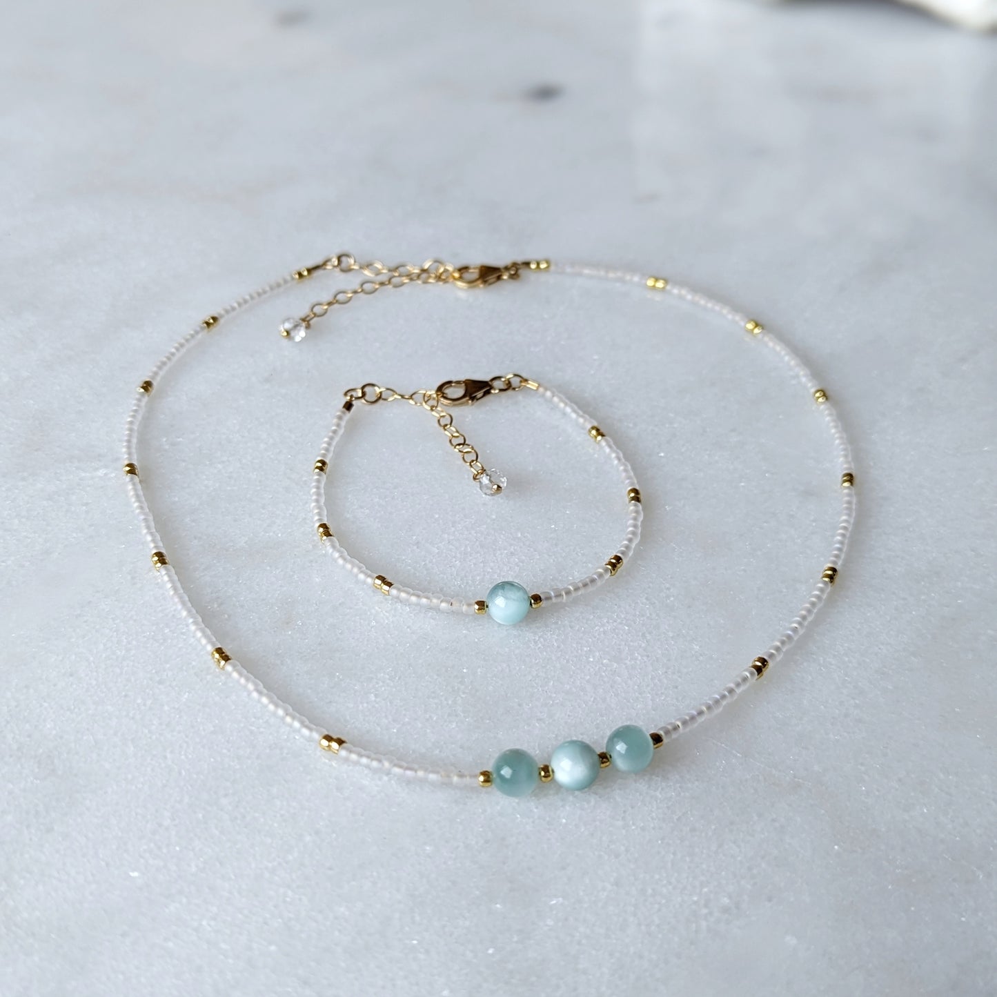 Green Moonstone Island Waterfall Necklace