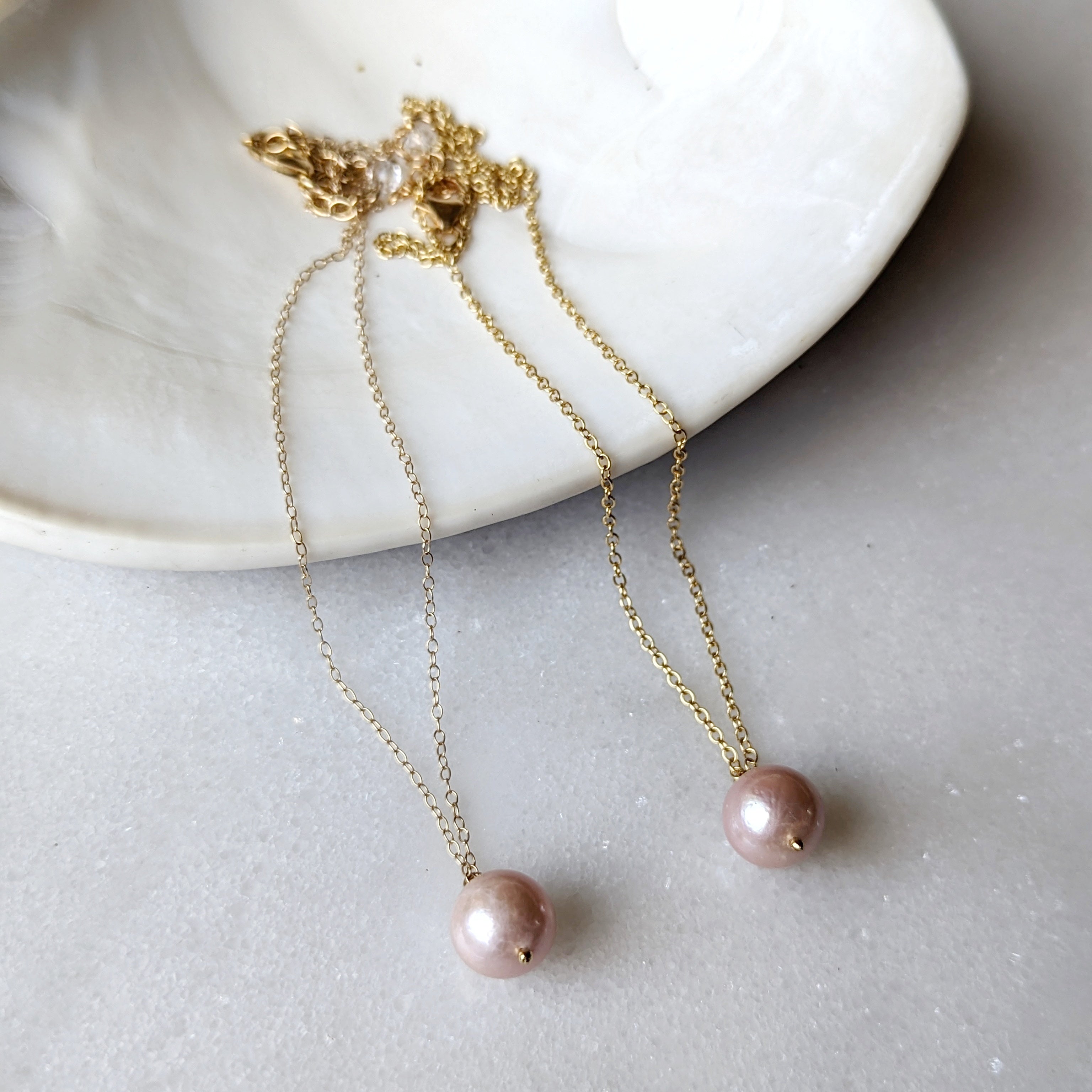 Freshwater Mauve Pink Edison Pearl Minimalist Drop Necklace