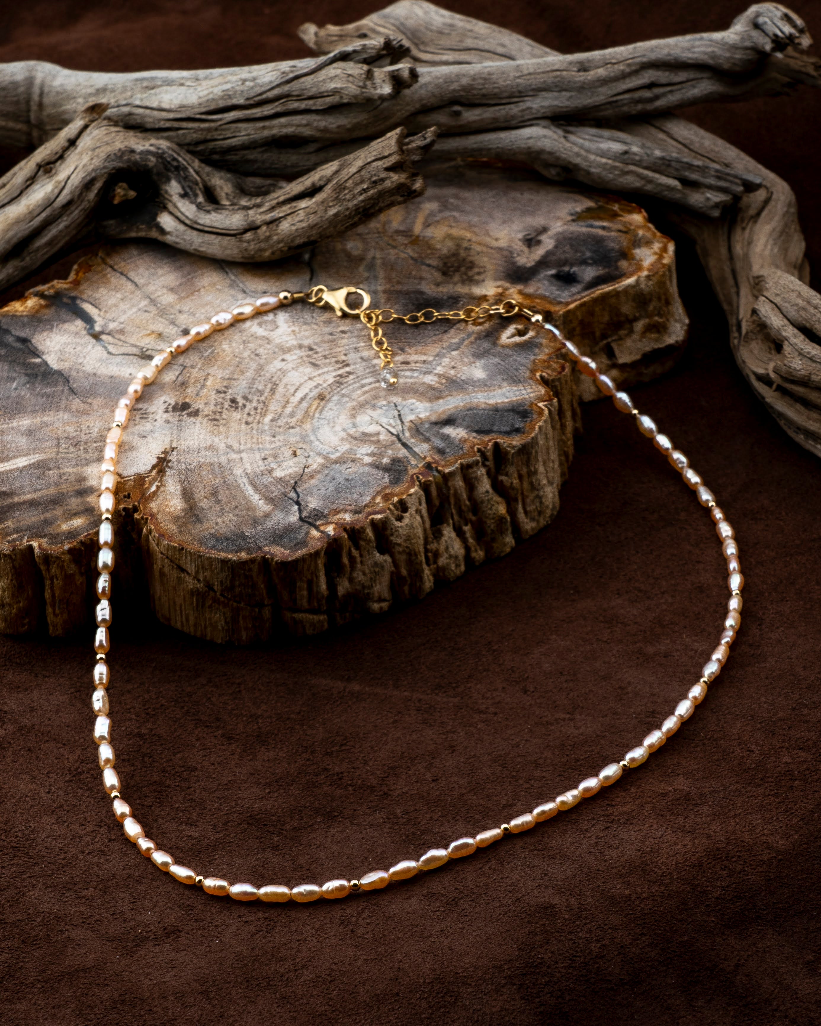 Golden Shores Peach Freshwater Rice Pearl Necklace