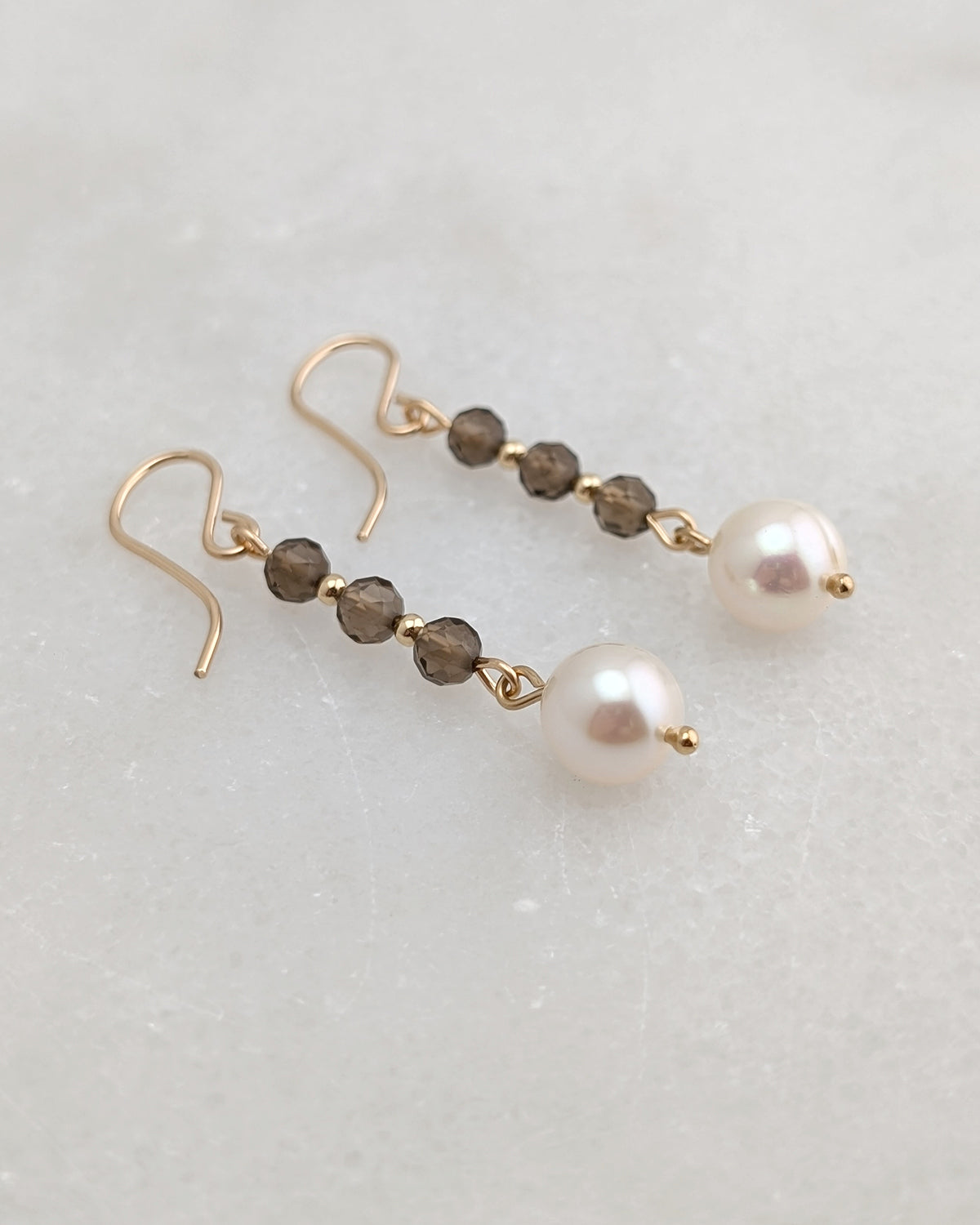Smoky Quartz & Freshwater Pearl Drop Dangles