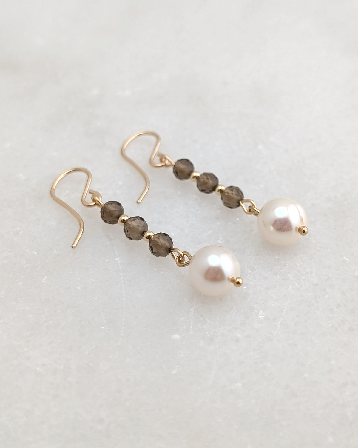 Smoky Quartz & Freshwater Pearl Drop Dangles