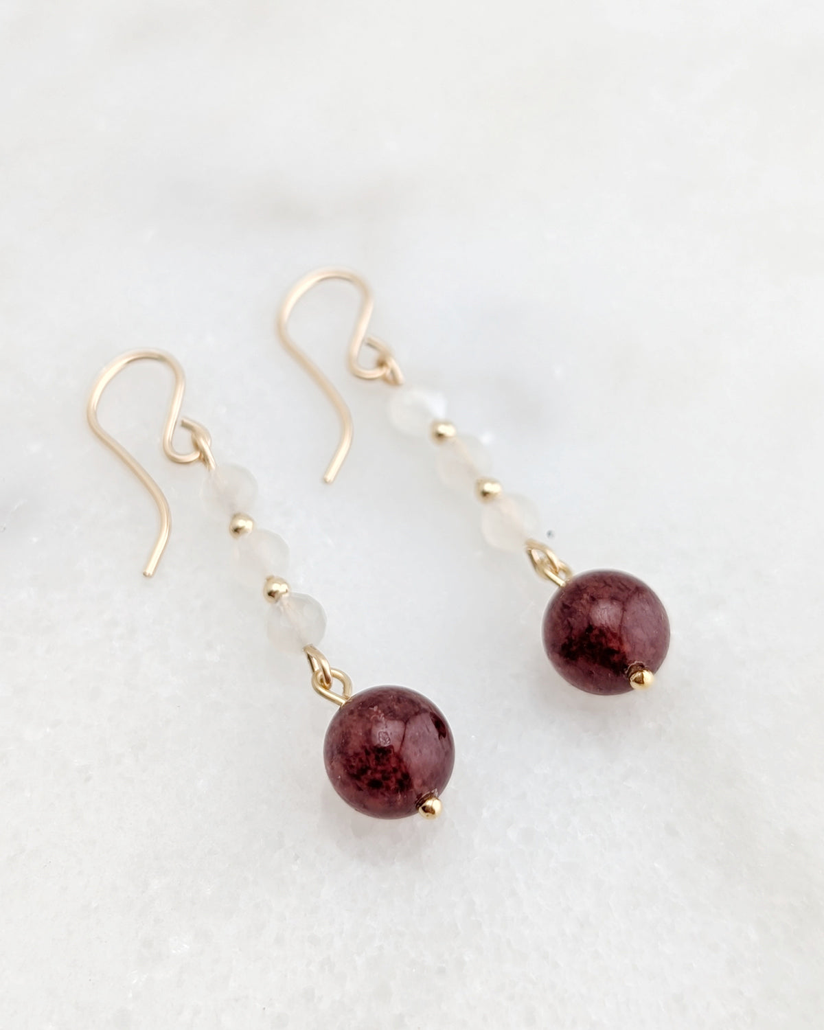 Moonstone & Strawberry Quartz Drop Dangles