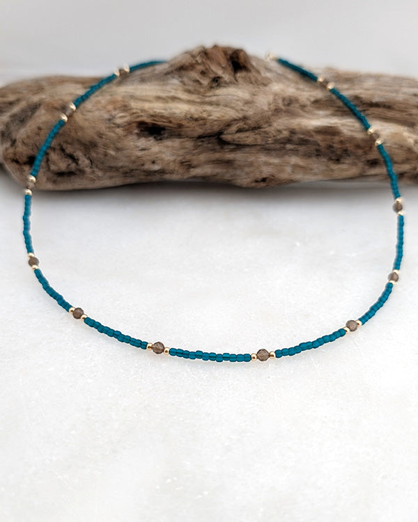 Smoky Quartz Teal Grounding Necklace