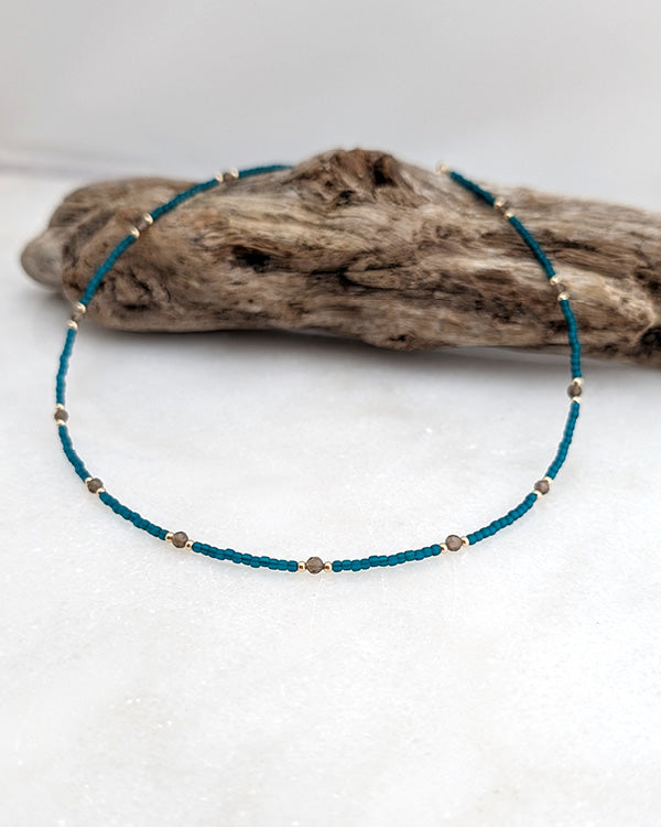 Smoky Quartz Teal Grounding Necklace