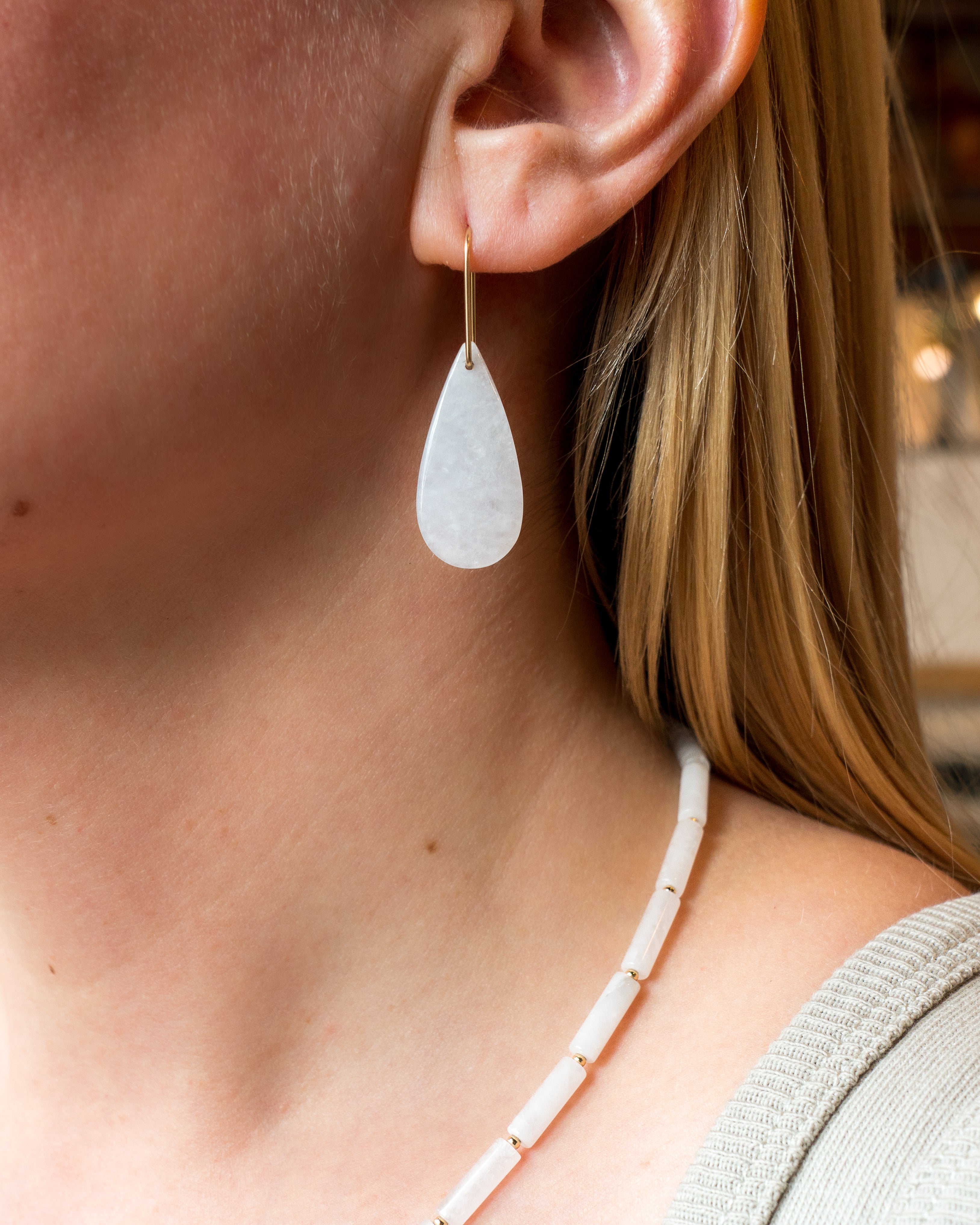 White Jade Teardrop Dangles