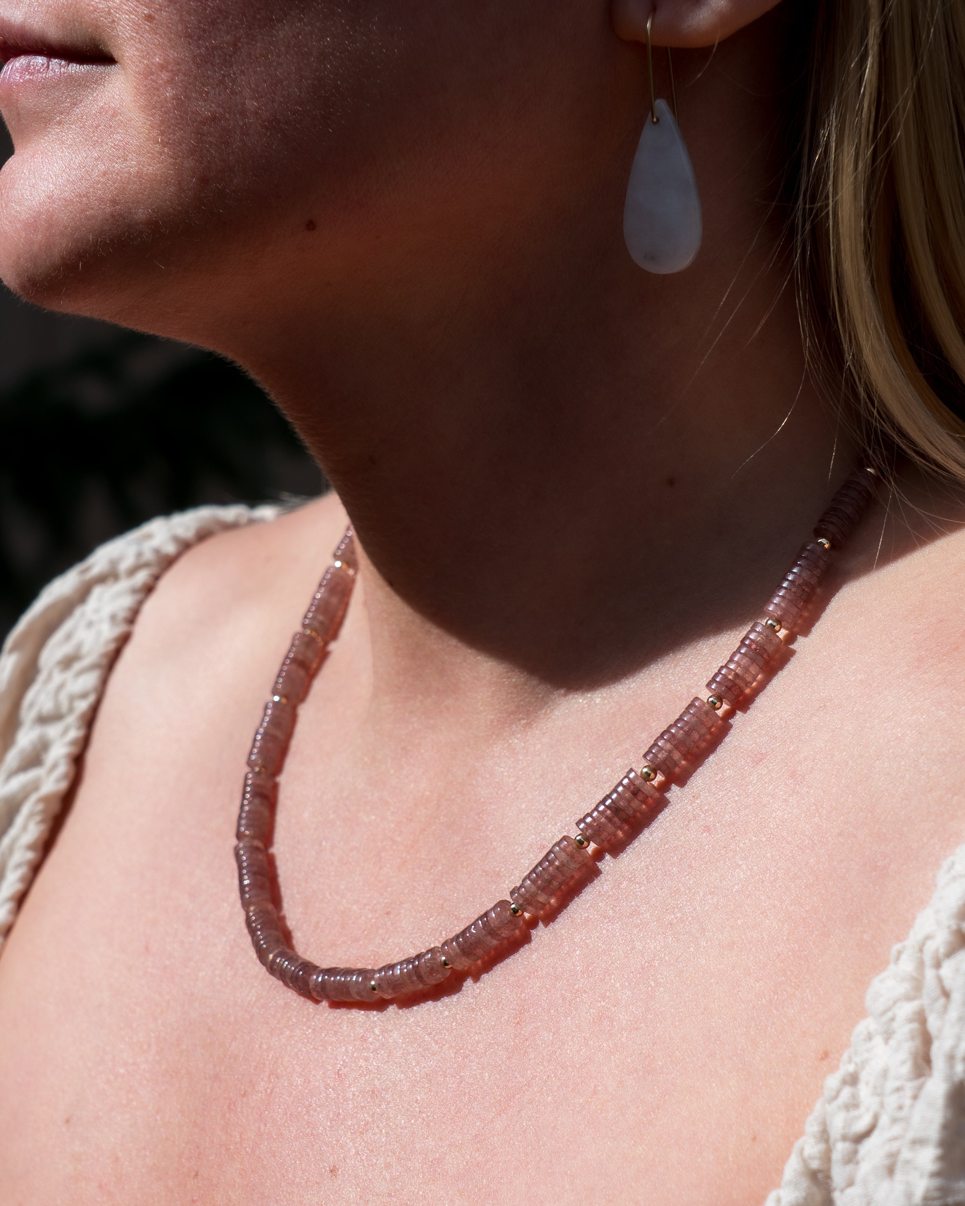 Rosé Dawn Strawberry Quartz Heishi Necklace