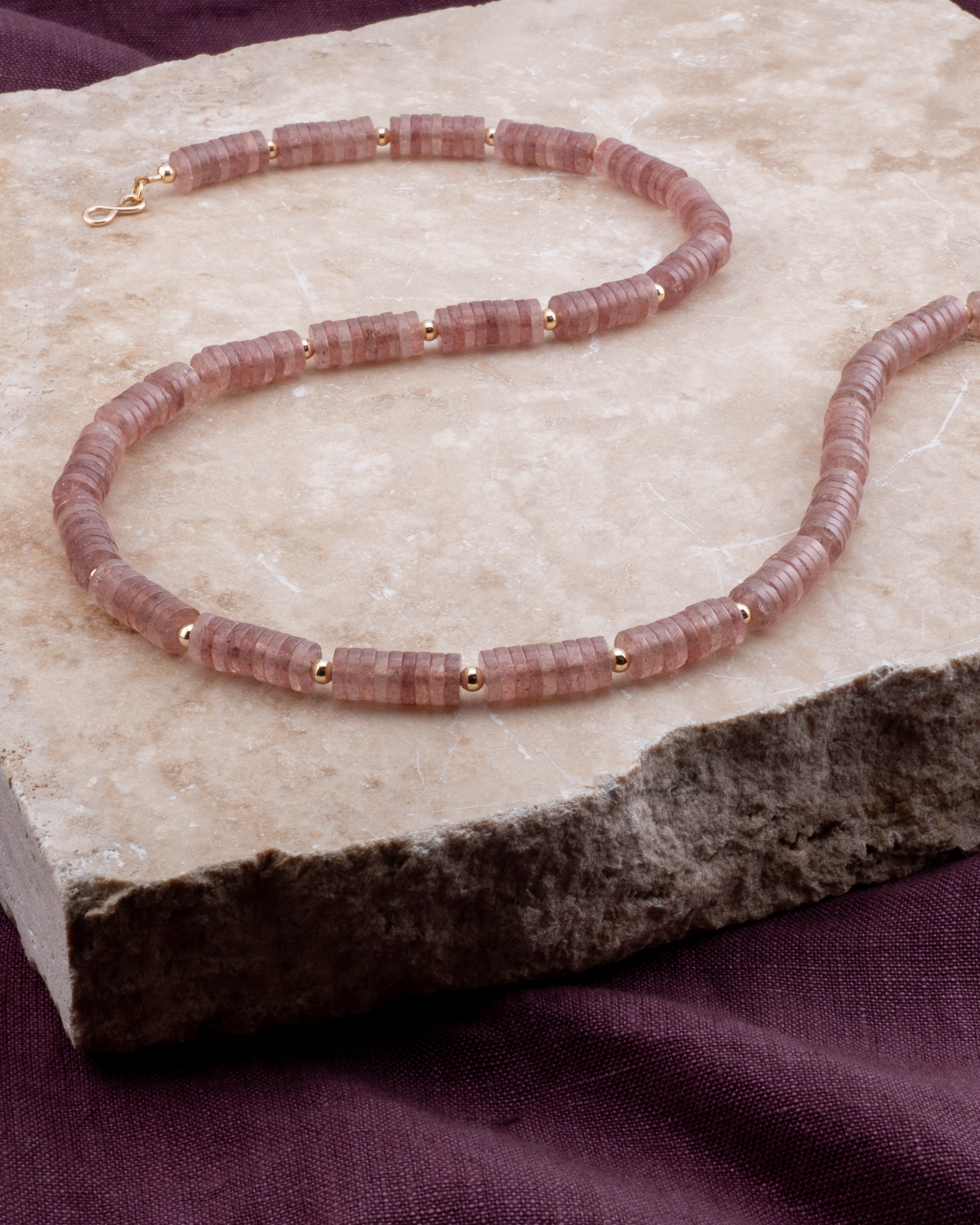 Rosé Dawn Strawberry Quartz Heishi Necklace