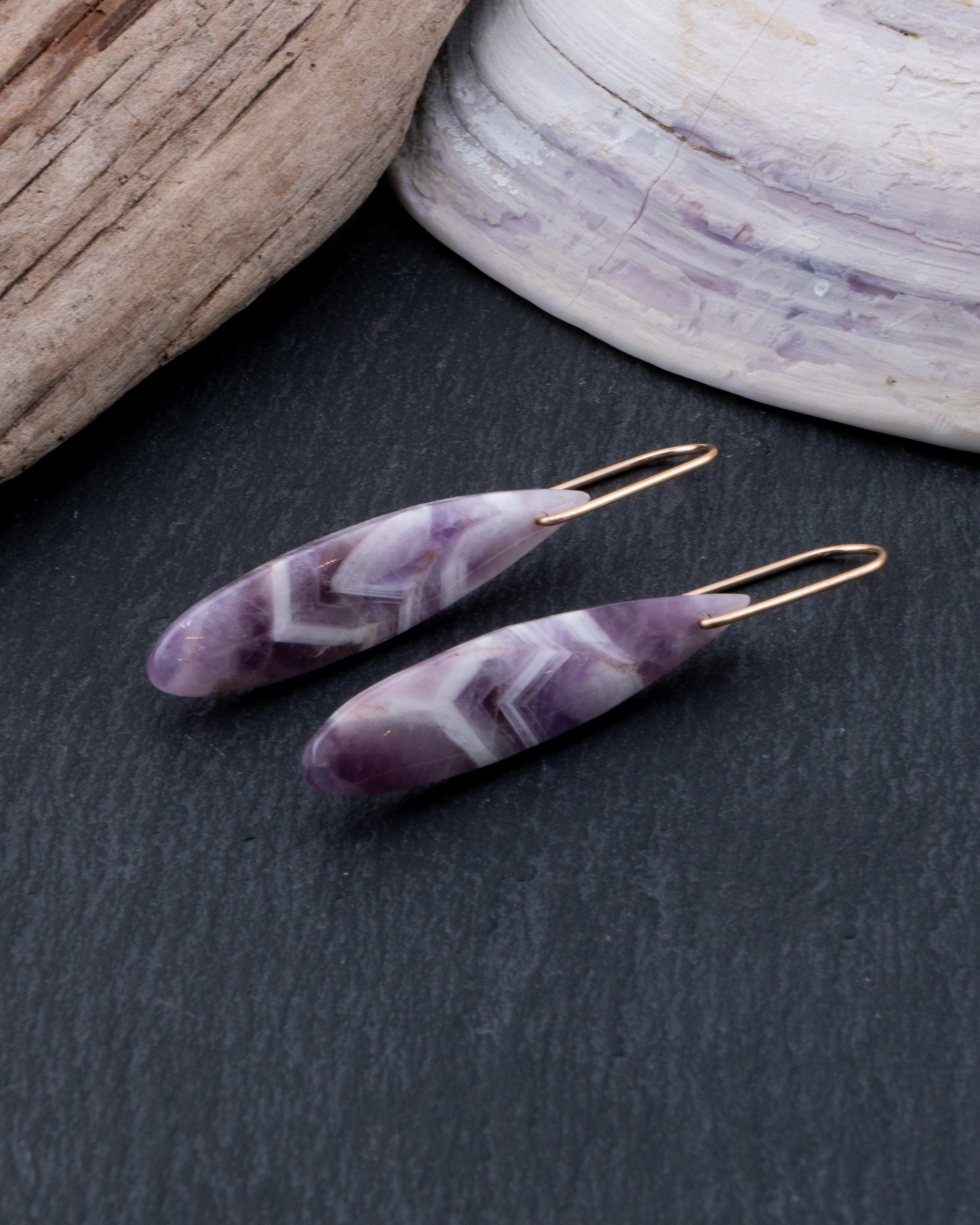 Chevron Amethyst Teardrop Dangles