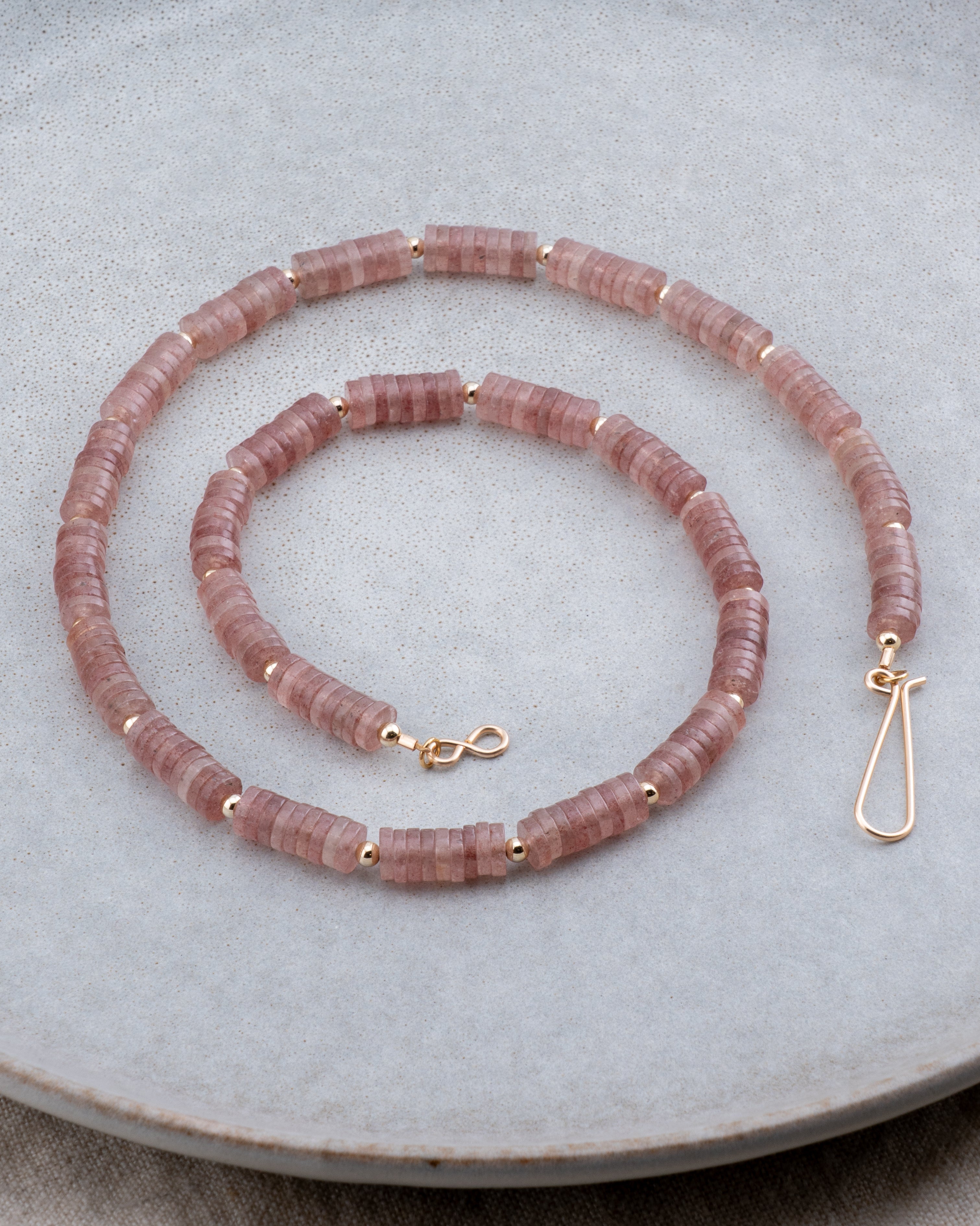Rosé Dawn Strawberry Quartz Heishi Necklace