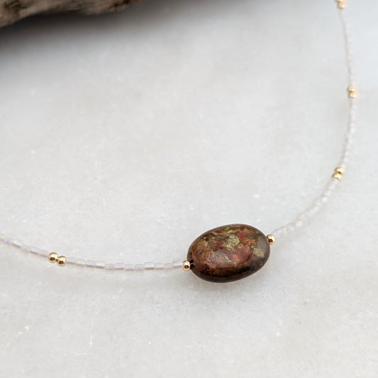 Oregon Carrasite Jasper Pearlescent Stone Necklace