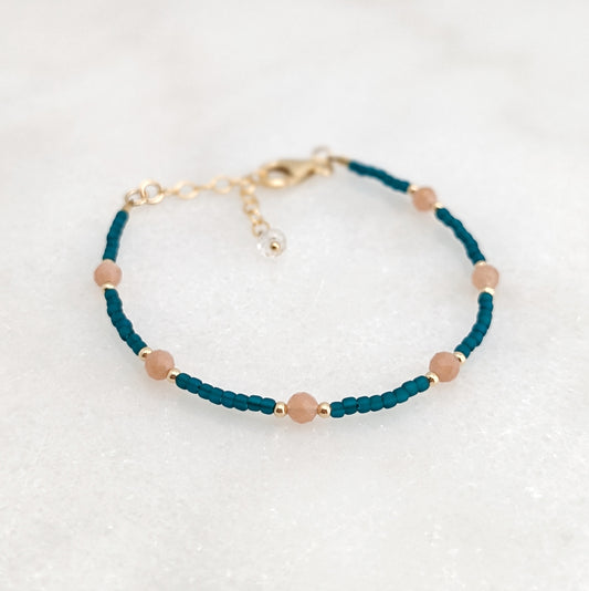 Peach Moonstone Teal Waters Bracelet